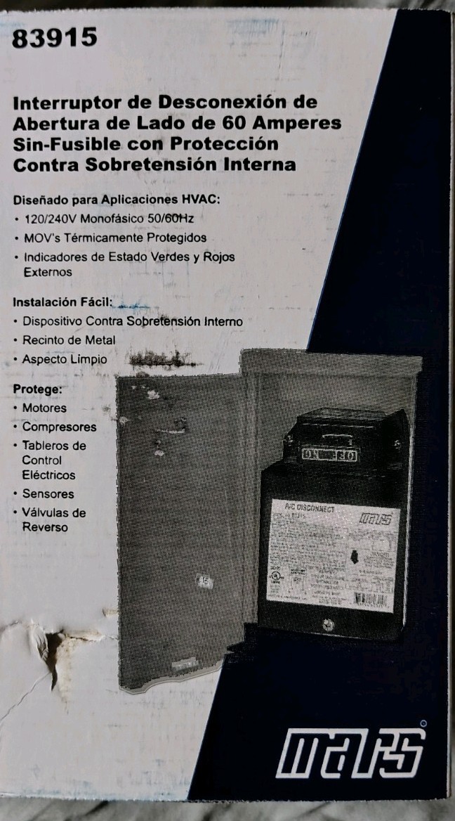 Mars 83915 Non-Fused Disconnect with Surge Protector 60A – 240V Open