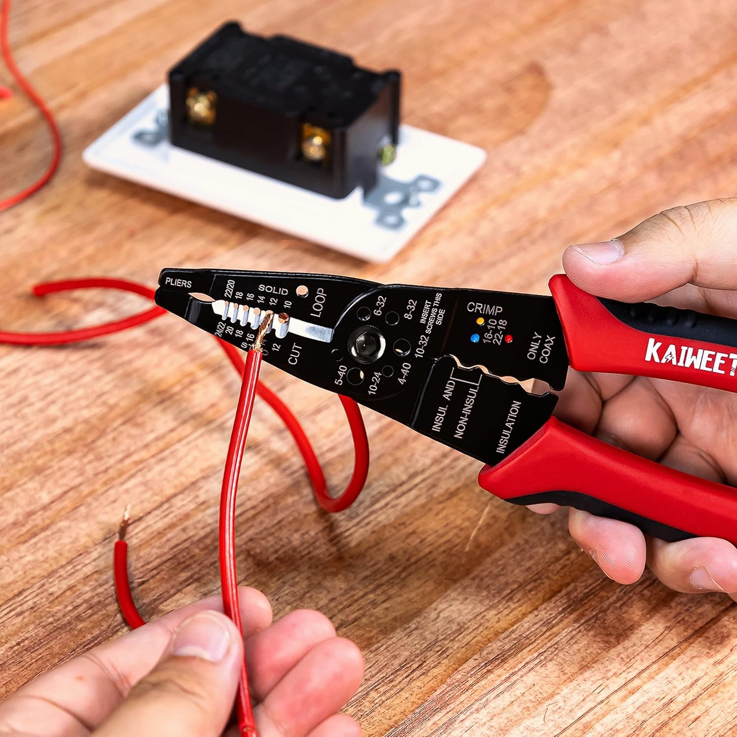 KAIWEETS Wire Stripper 10-22 AWG Splicer Cable Red and Black