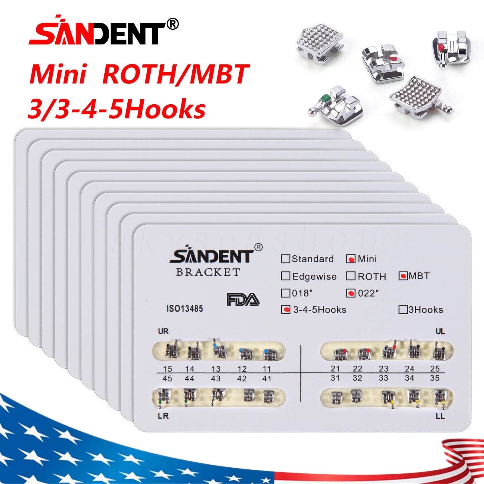 SANDENT Dental Orthodontic Metal Brackets Braces Mini/Standard Roth/MBT 022
