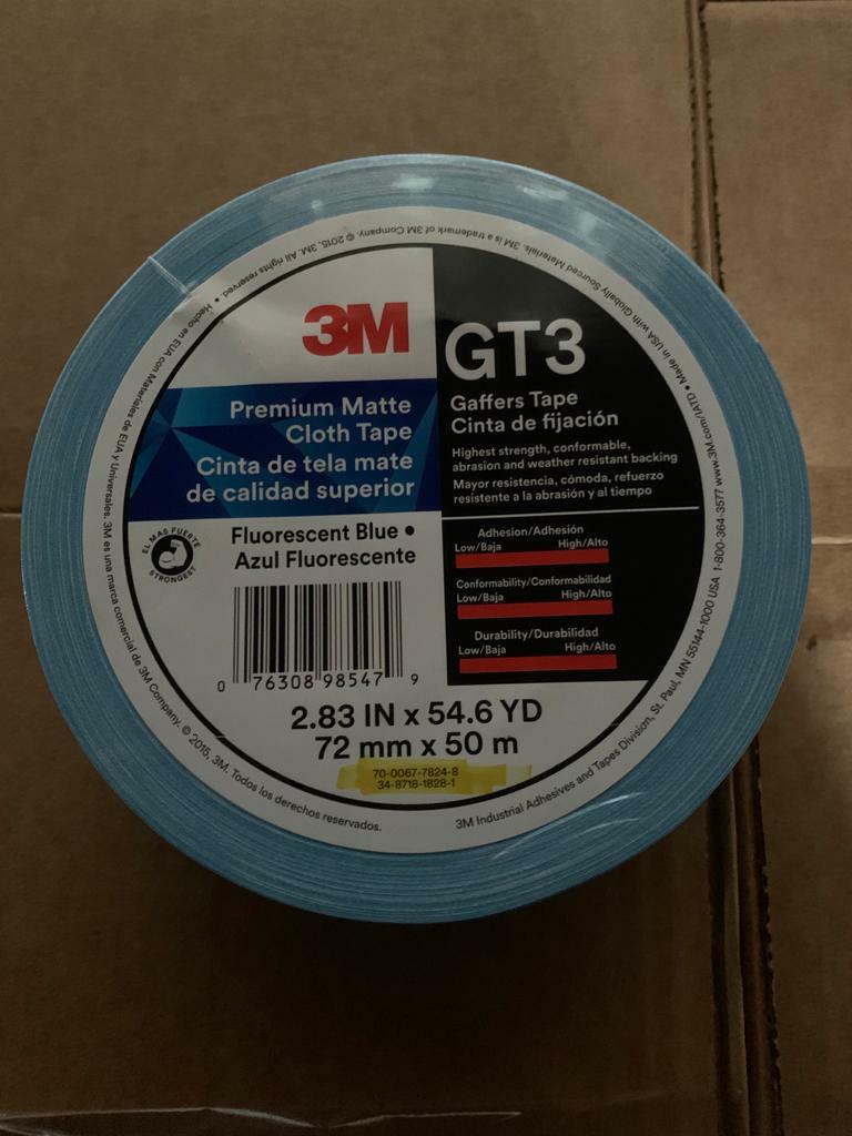 (1 ROLL) 3M Gaffers Tape Fluorescent Blue 3″ x 54.6 YD GT3 Premium Matte Cloth