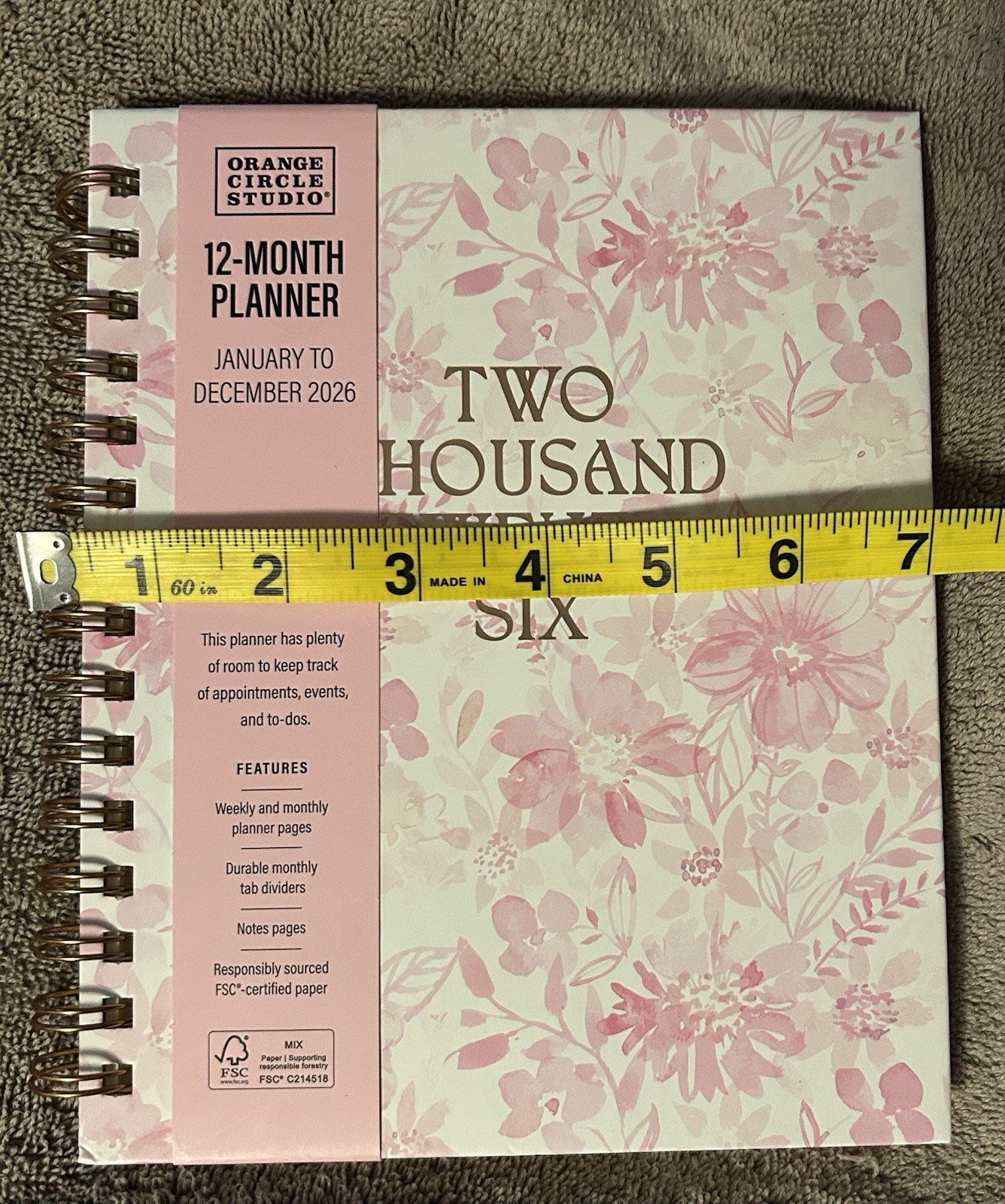 Orange Circle Studio 2026 12-Month Weekly/Monthly Planner Pink Floral Spiral