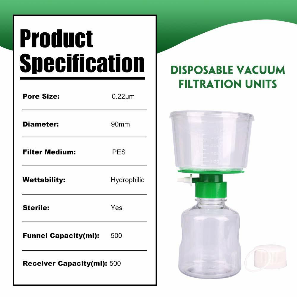 4Pack Lab 500ml Sterile Vacuum Filter Bottle Top 0.22um PES Membrane Hydrophilic