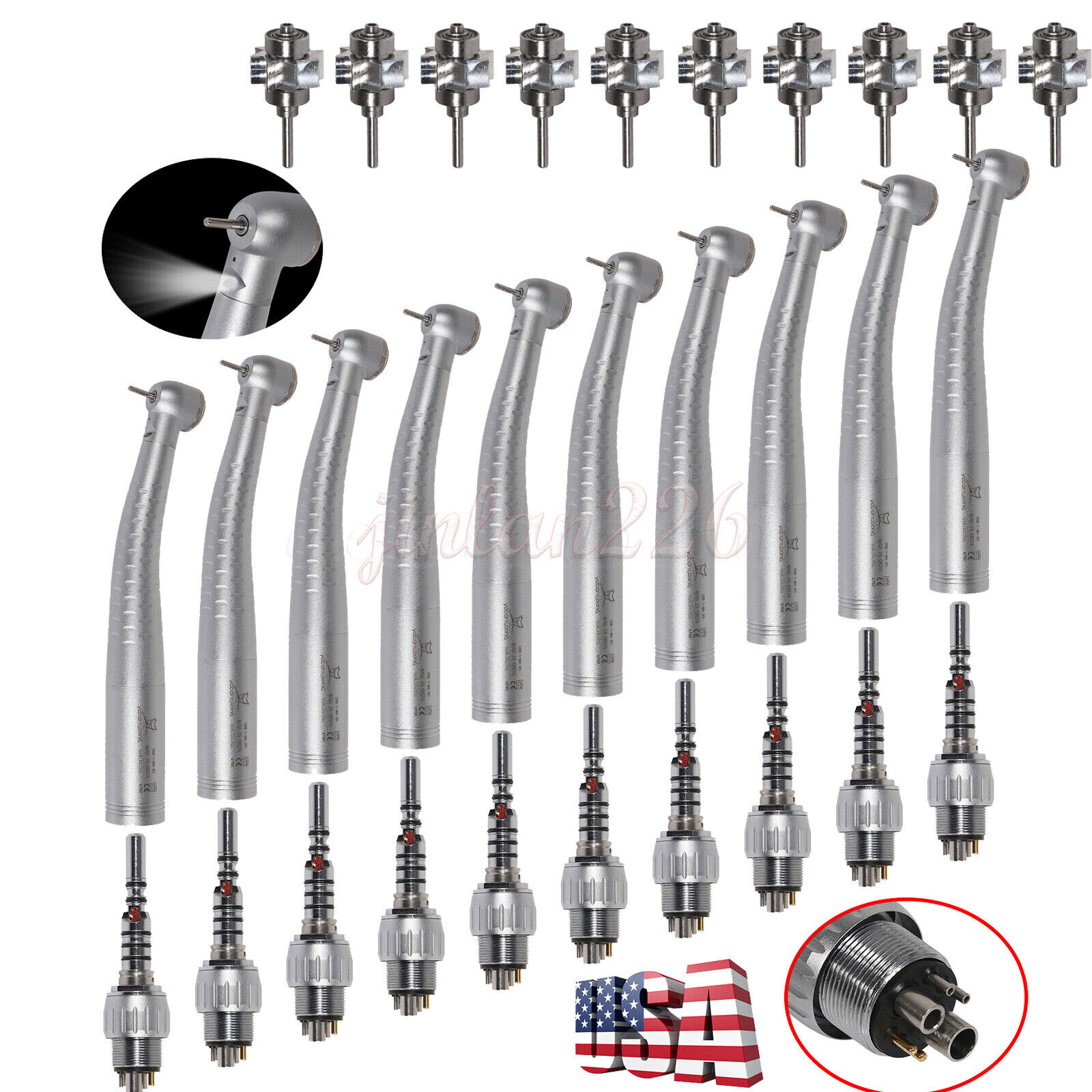 1-10 KaVo Style Dental Fiber Optic High Speed Handpiece 6Hole LED Coupler YD6