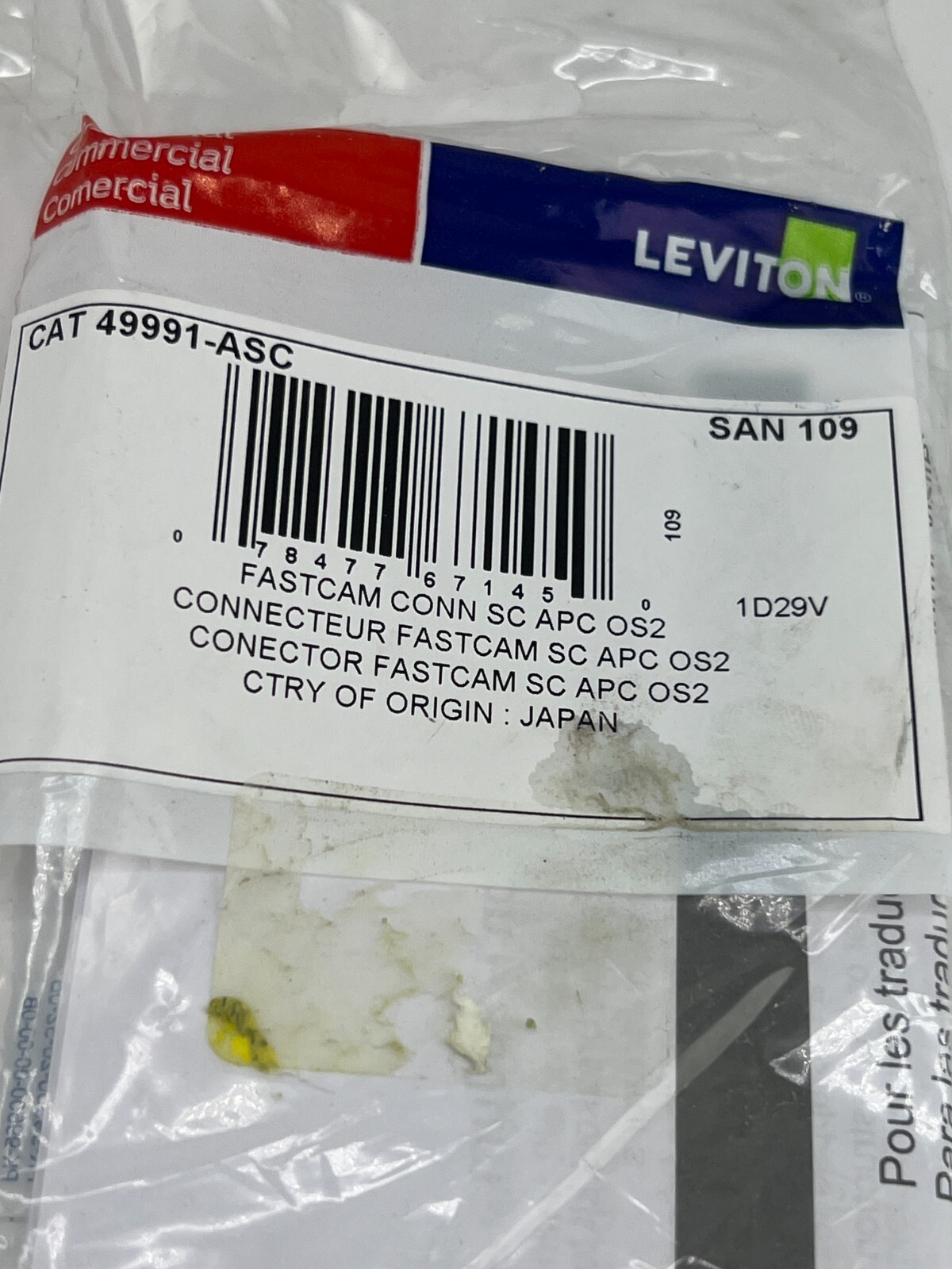 QTY 3 Leviton Genuine OEM 49991-ASC FastCAM Pre-Polished Fiber Optic Connector