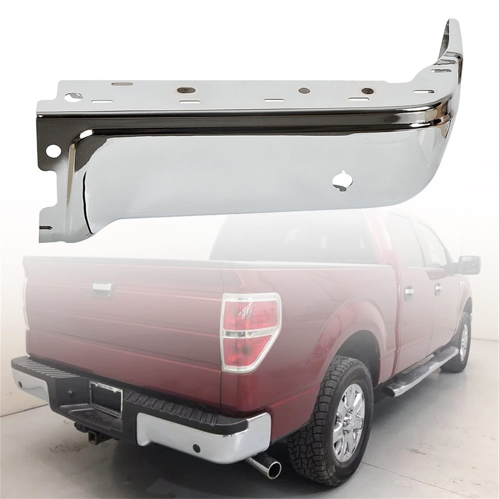 Rear Right Chrome Bumper with Parking Sensor Holes for 2009-2014 F150 FO1102372