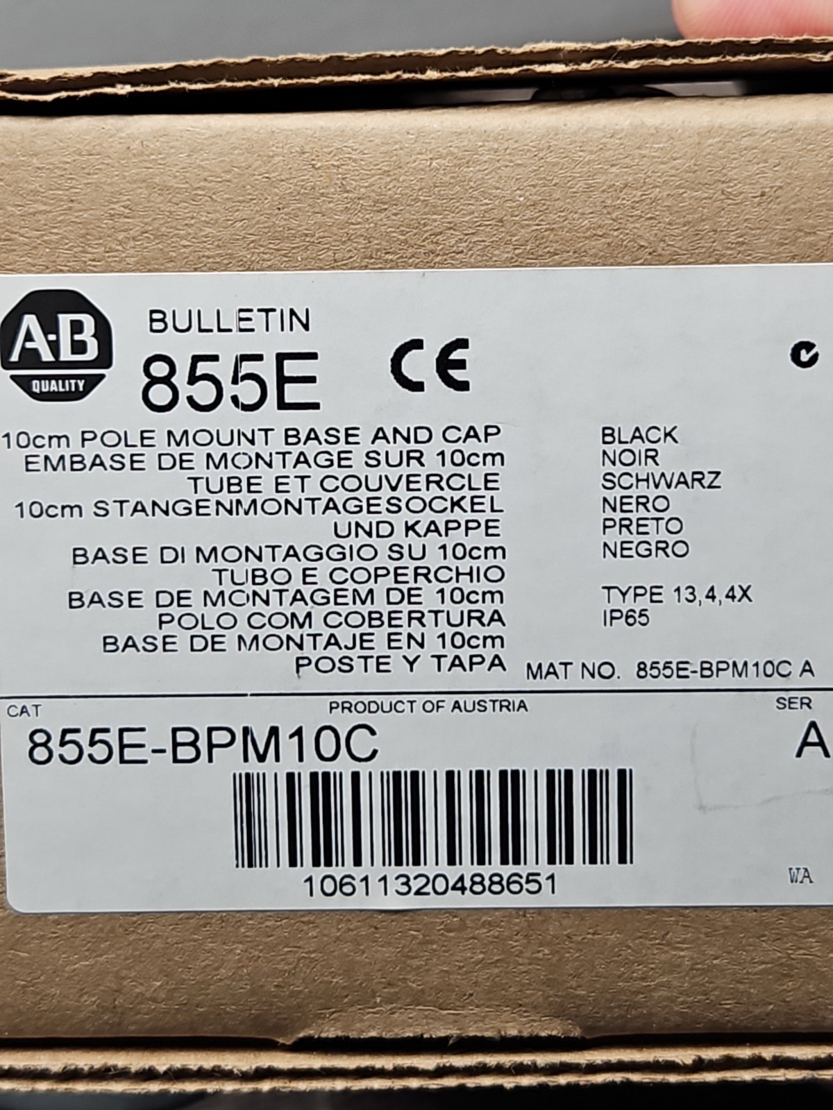 Allen Bradley Bulletin 855E-BPM10C Mounting Base