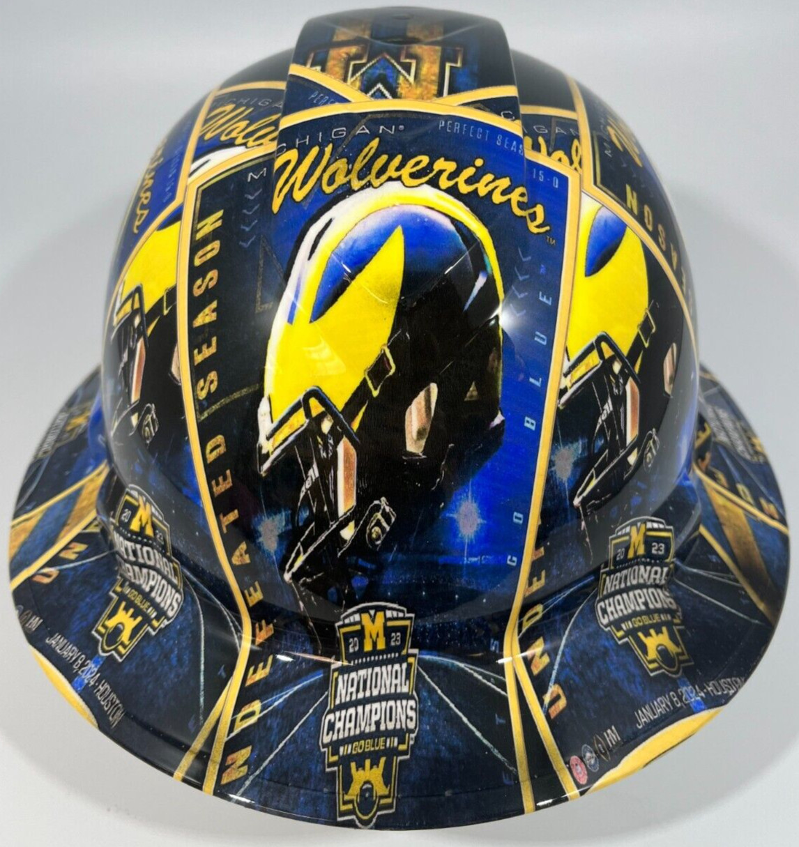 New Full Brim Hard Hat Custom Hydro Dipped MICHIGAN WOLVERINES NATIONAL CHAMPION