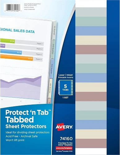 Tabbed Sheet Protectors Top Load 5-Tab Heavyweight Clear 8.5x11in 5/PK – 1EA