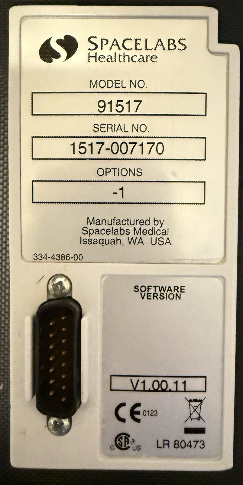 SPACELABS 91517 Capnography Ultraview module ETCO2 CO2 Multigas Side stream