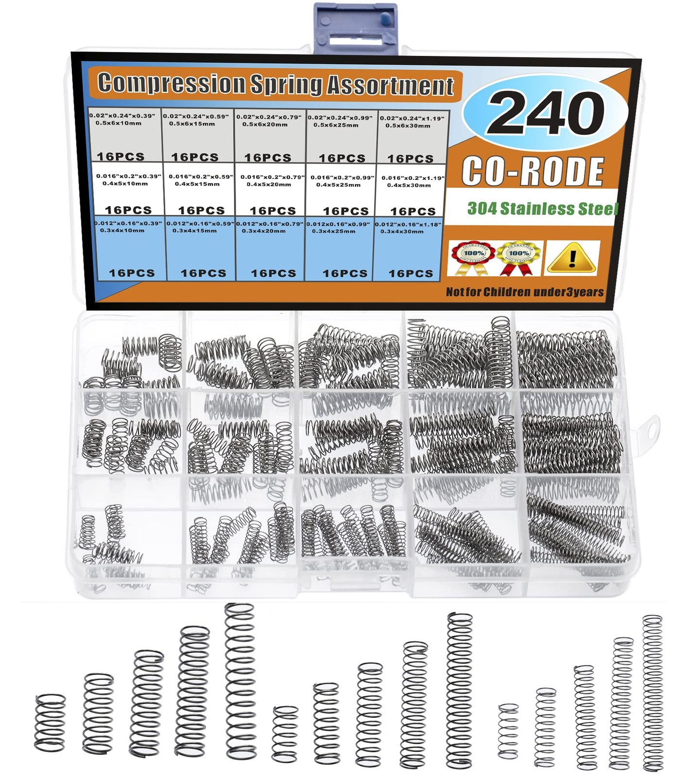 CO-RODE 240pcs 15 Sizes 0.011″ x 0.39″, x 0.59″, …, 0.02″ x 1.19″