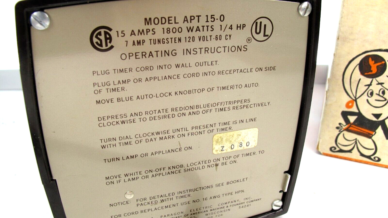 Vintage AMF Paragon APT15-0 Heavy Duty 24 Hour Timer 15 Amps 1800 Watts