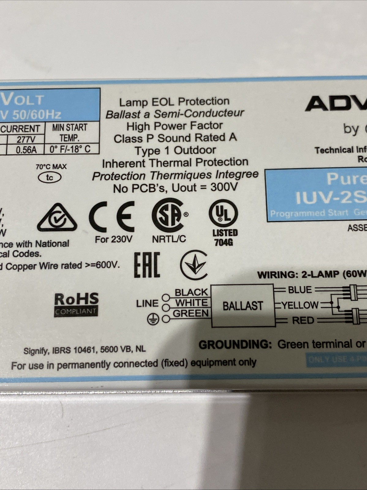 Advance IntelliVolt UV Germicidal Ballast (IUV-2S60-M4-LD)