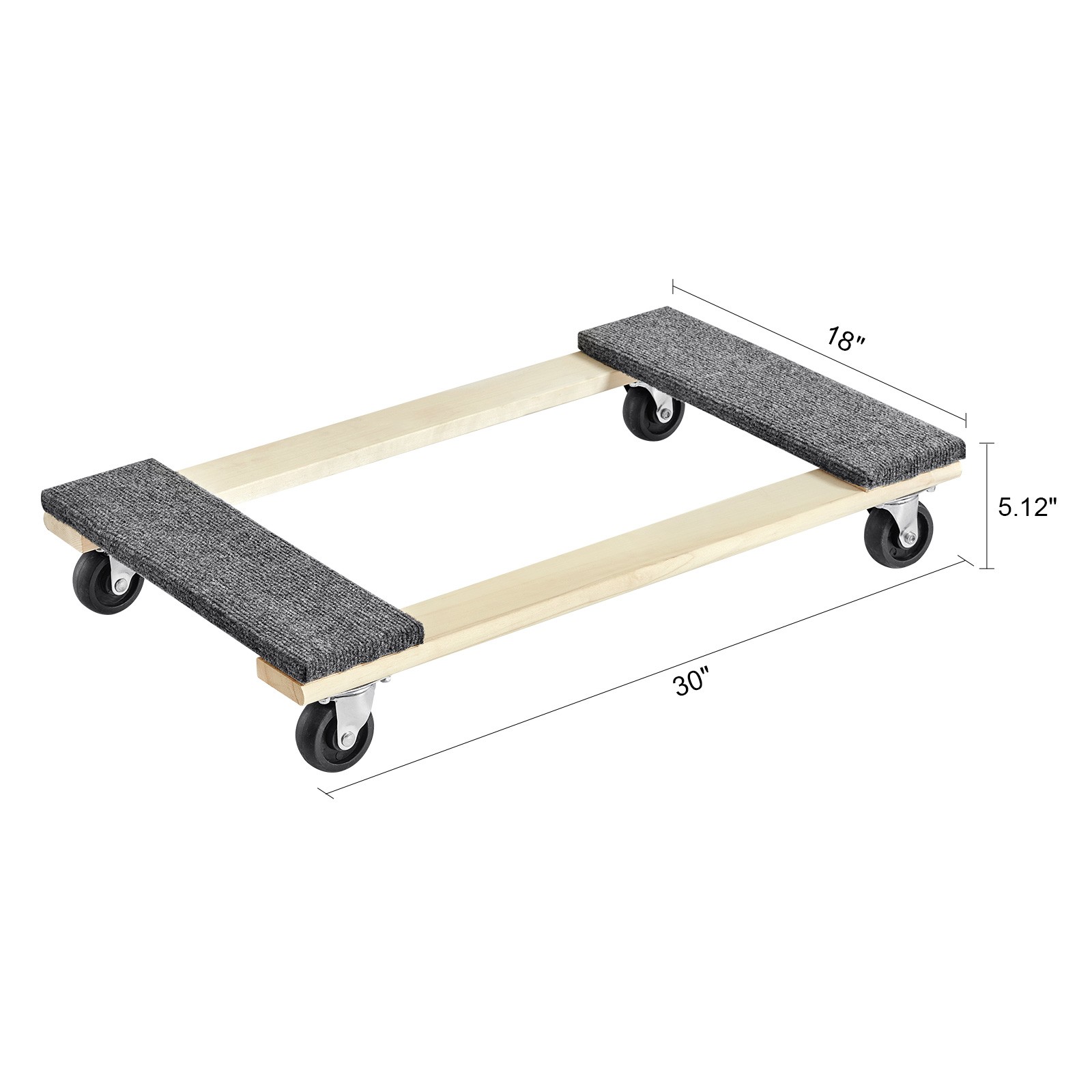VEVOR Furniture Dolly Moving Dolly Caster 1000 lb Capacity 4 Rolling Wheels Wood