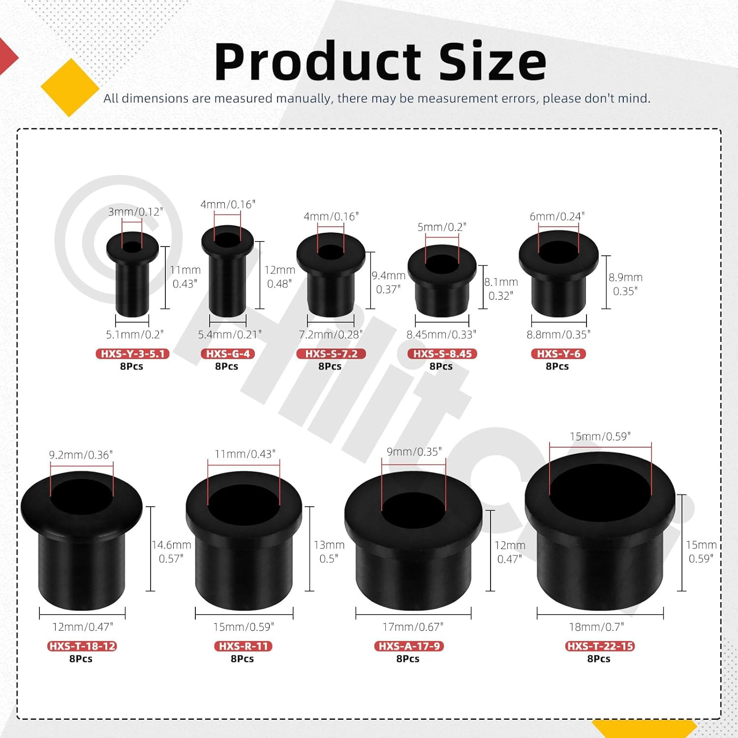 72PCS 9 Sizes Black Silicone Rubber Grommets Kit T-Type Hole Grommet