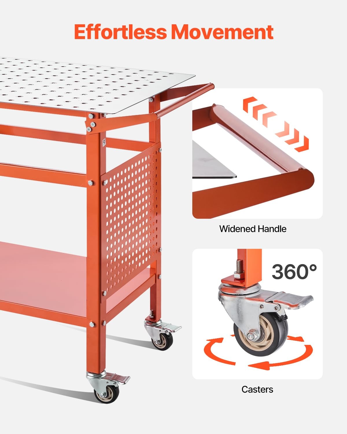 40X24 Orange Welding Workbench 800Lbs Capacity With Wheels And Storage Hooks