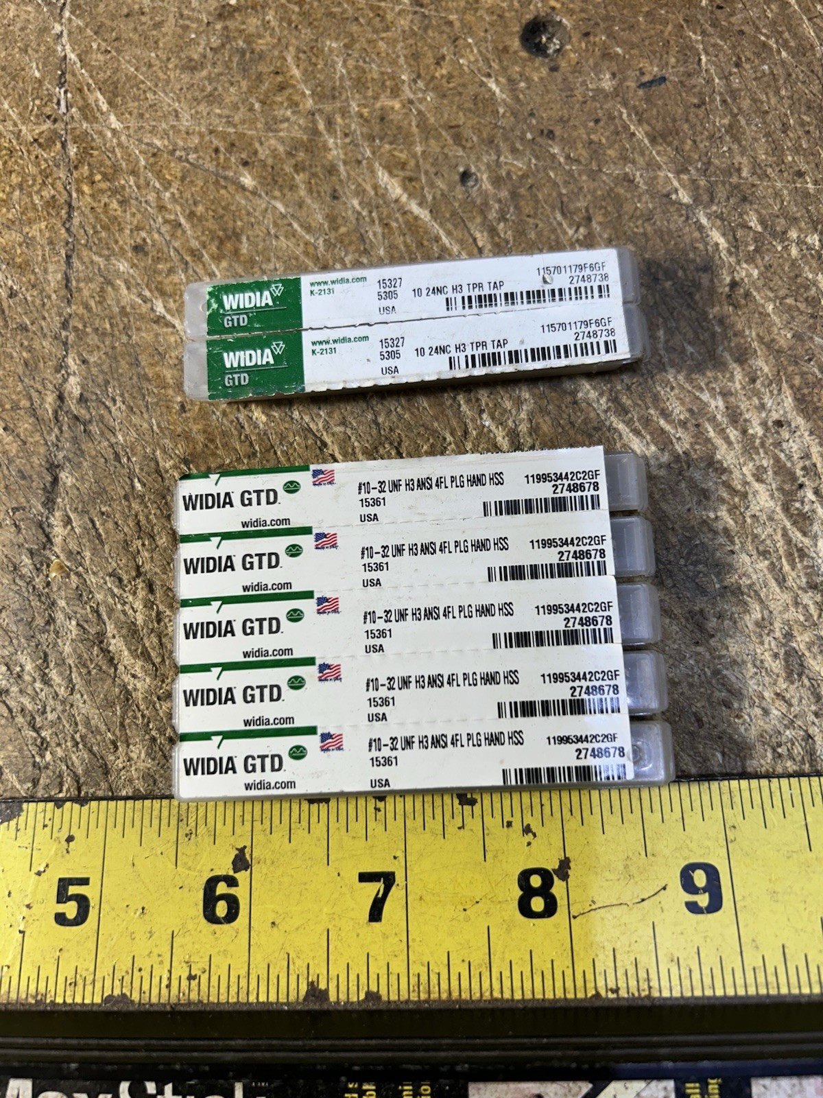 Lot Of 7 Widia/GTD 2 #10-24 UC H3 Tpr Tap 5 #10-32 UNF HE ANSI 4FL Plug Hand HSS