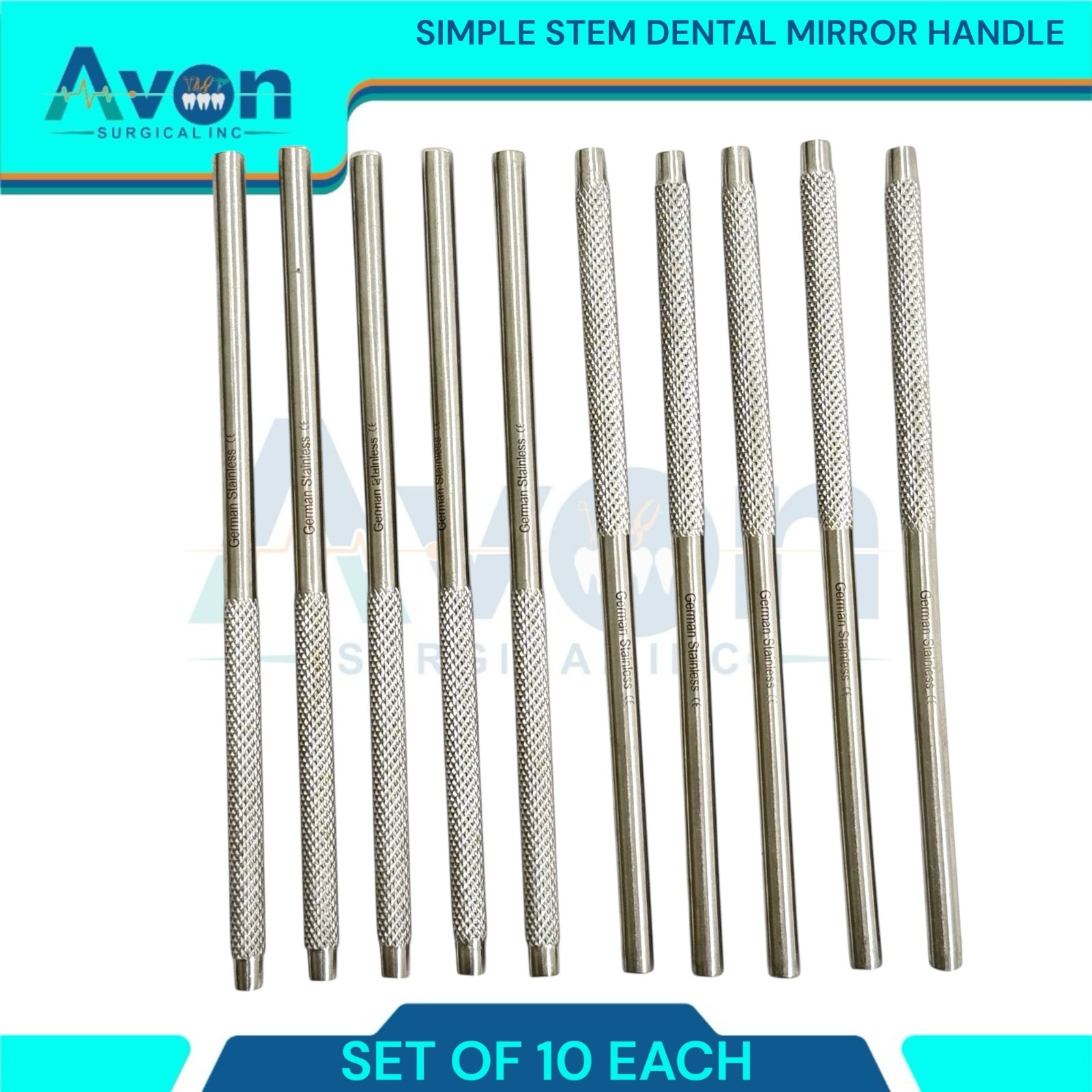 10pc Lot – Dental Oral Mouth Mirrors – Simple Stem – Knurled, for #4 & #5 Mirror