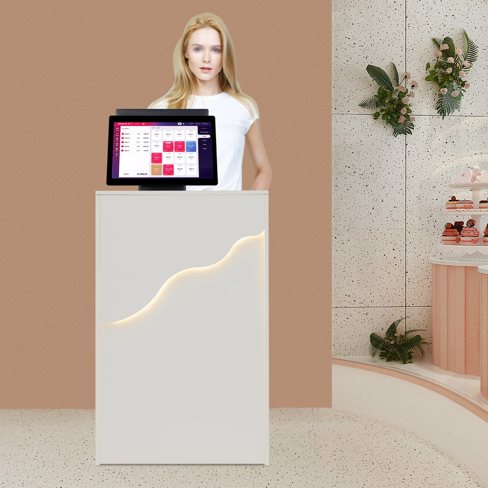 Reception Desk with LED Light, Checkout Counter Reception Desk W/ Storage Drawer