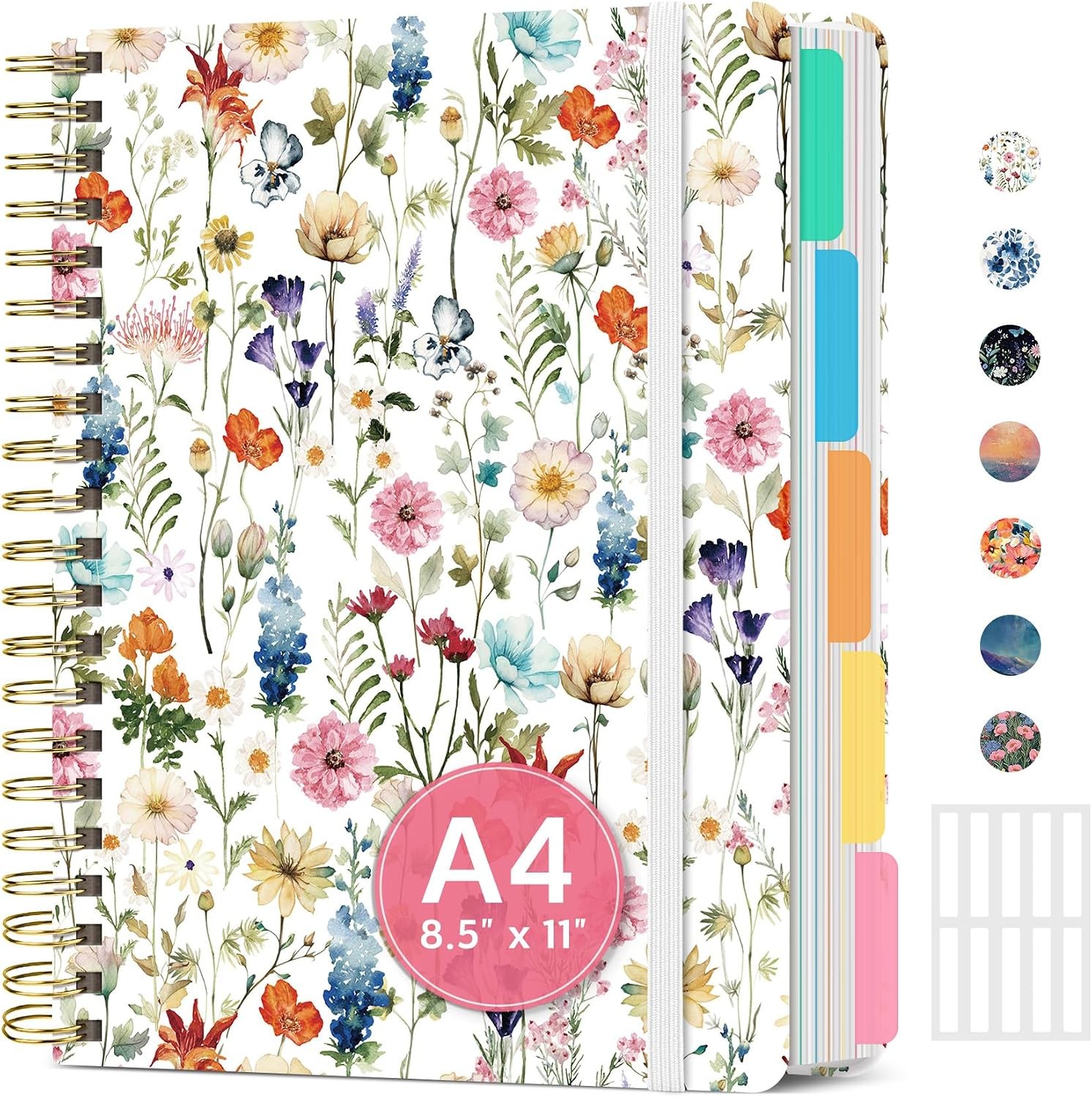 8.5″x11″ Spiral 5 Subject Notebook, Hardcover with Dividers Wildflower
