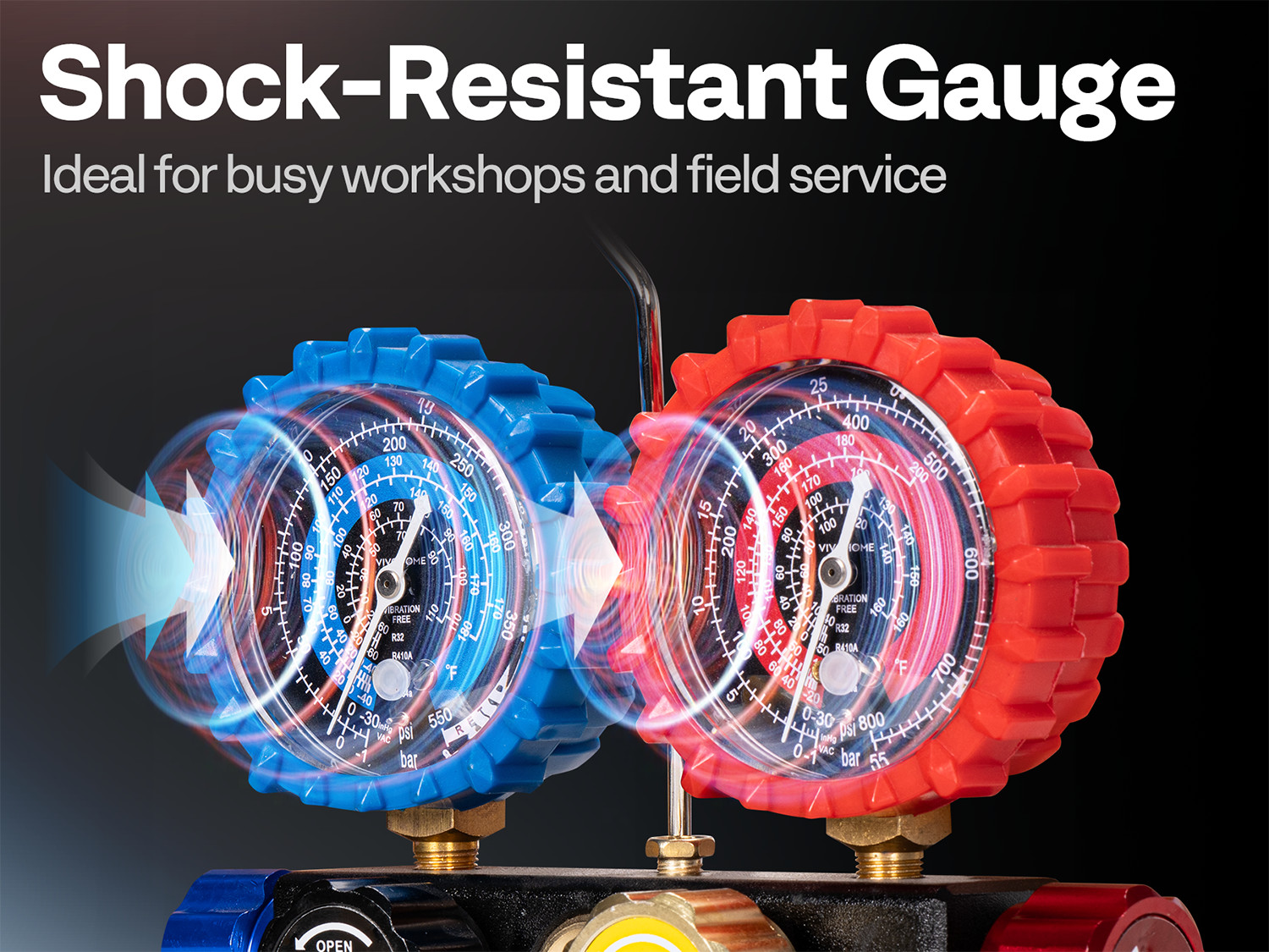 HVAC 4 Way Manifold Gauge Set with R134a R1234yf Quick Couplers and Can Taps