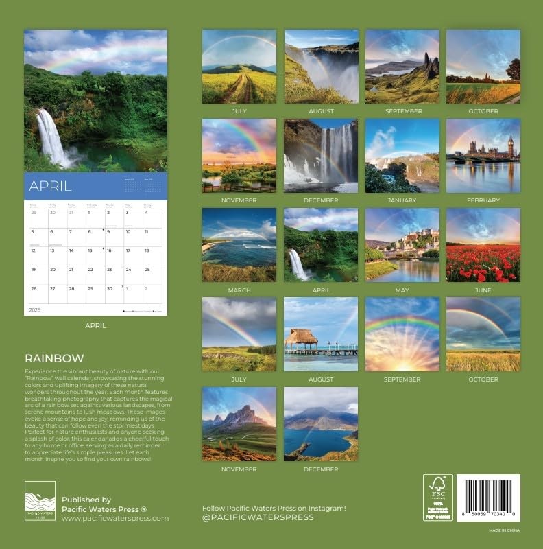 Rainbow Calendar July 2025- December 2026 Wall 18 Month | Rainbows