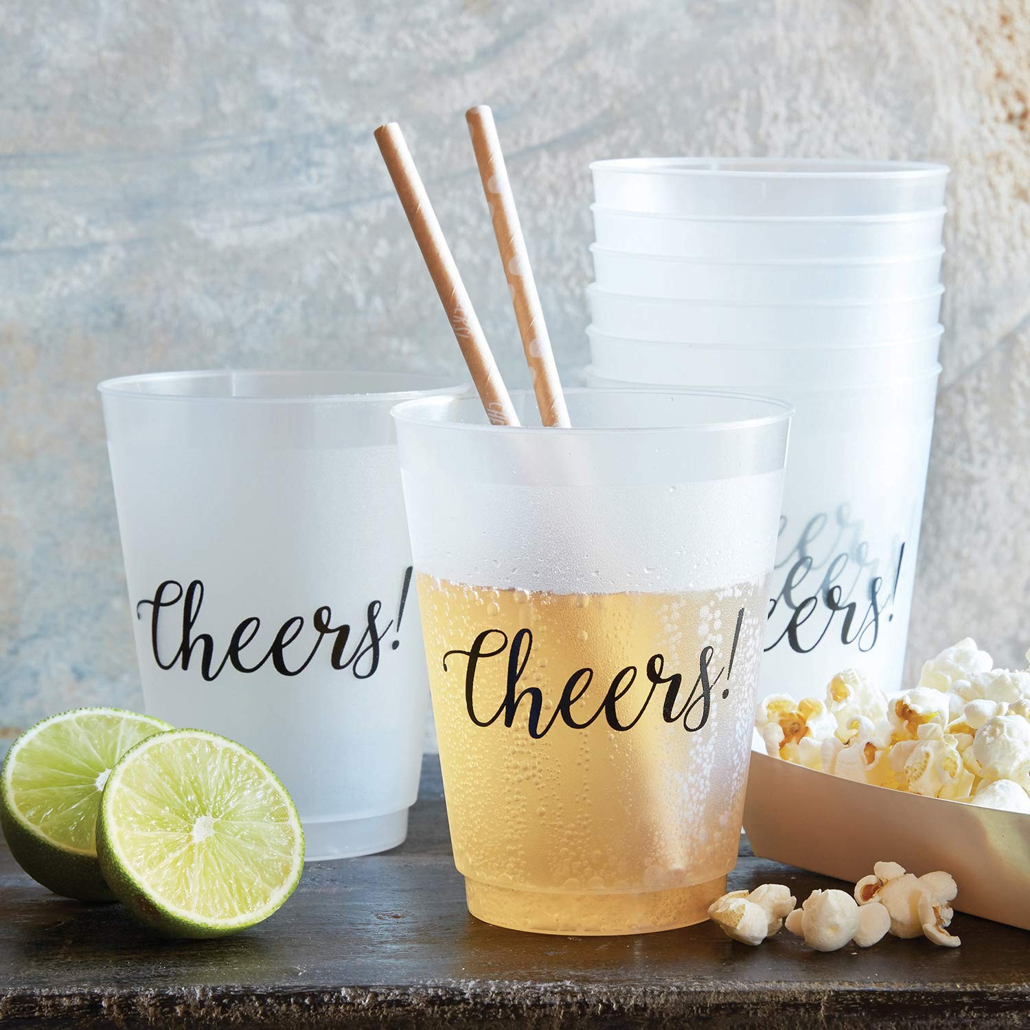 8 Count 16-Ounce Wedding Party Cups, Reusable BPA-Free Plastic, Cheers, Frost