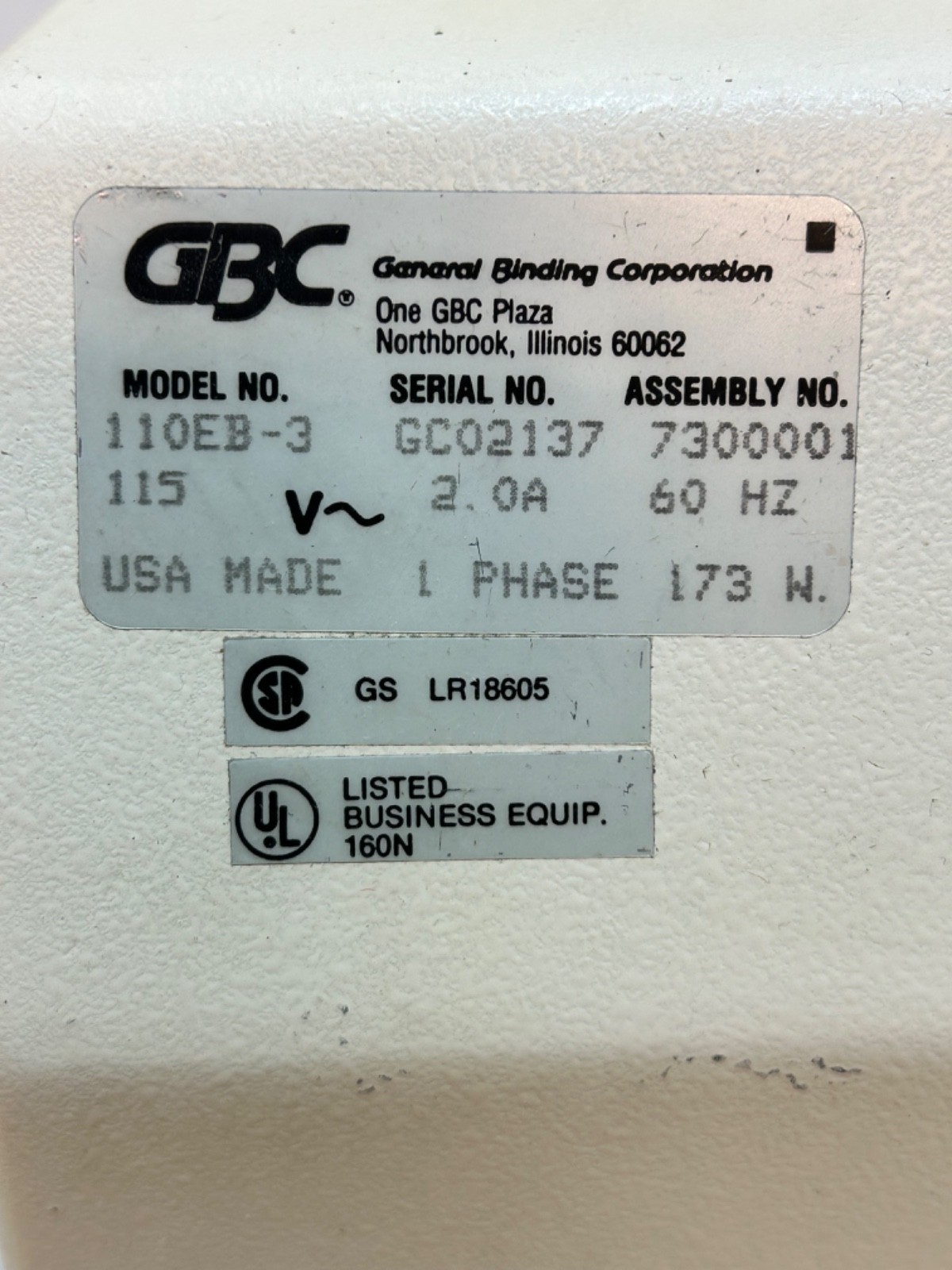 GBC Electric Binding Machine 110EB-3 60Hz 1Ph 115V 2A 173W T01019