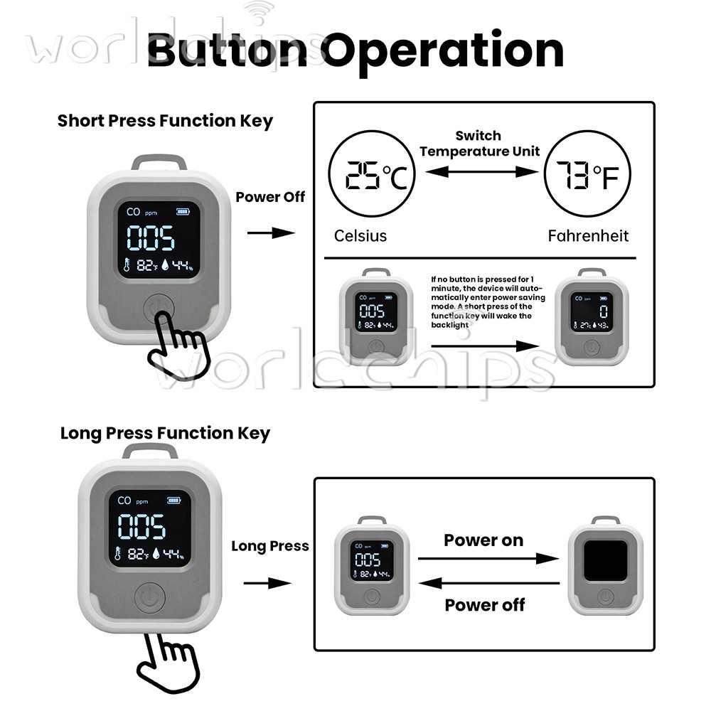 Air Quality Monitor 3-in-1 Carbon Monoxide Detector Temperature Humidity Alarm