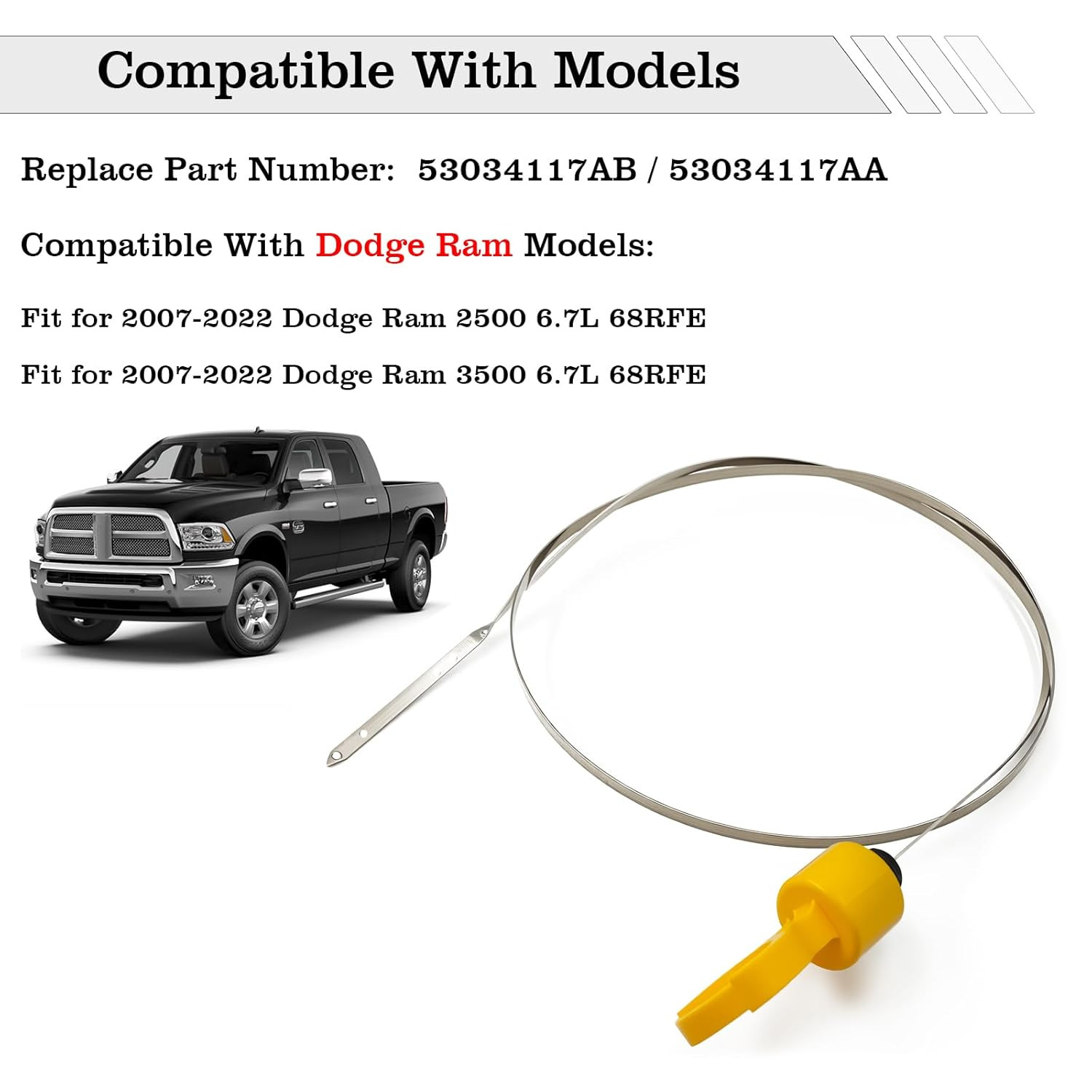 53034117AB Transmission Fluid Dipstick, Compatible with Dodge Ram 2500 3500 6.7L