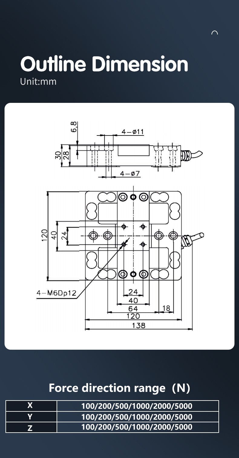 DAYSENSOR 3 Axis Load Cell 5000N,0.5% FS Accuracy IP66 Protection Class MutiAxis