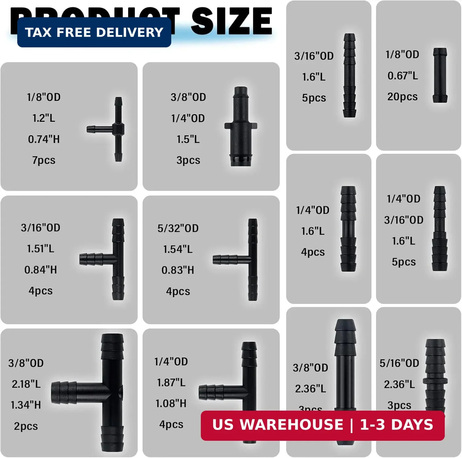 6PCS 4.9Ft ID 1/8″ 5/32″ 1/4″ 5/16″ 3/8″ 3/16″ Vacuum Lines Automotive Kit,Silic