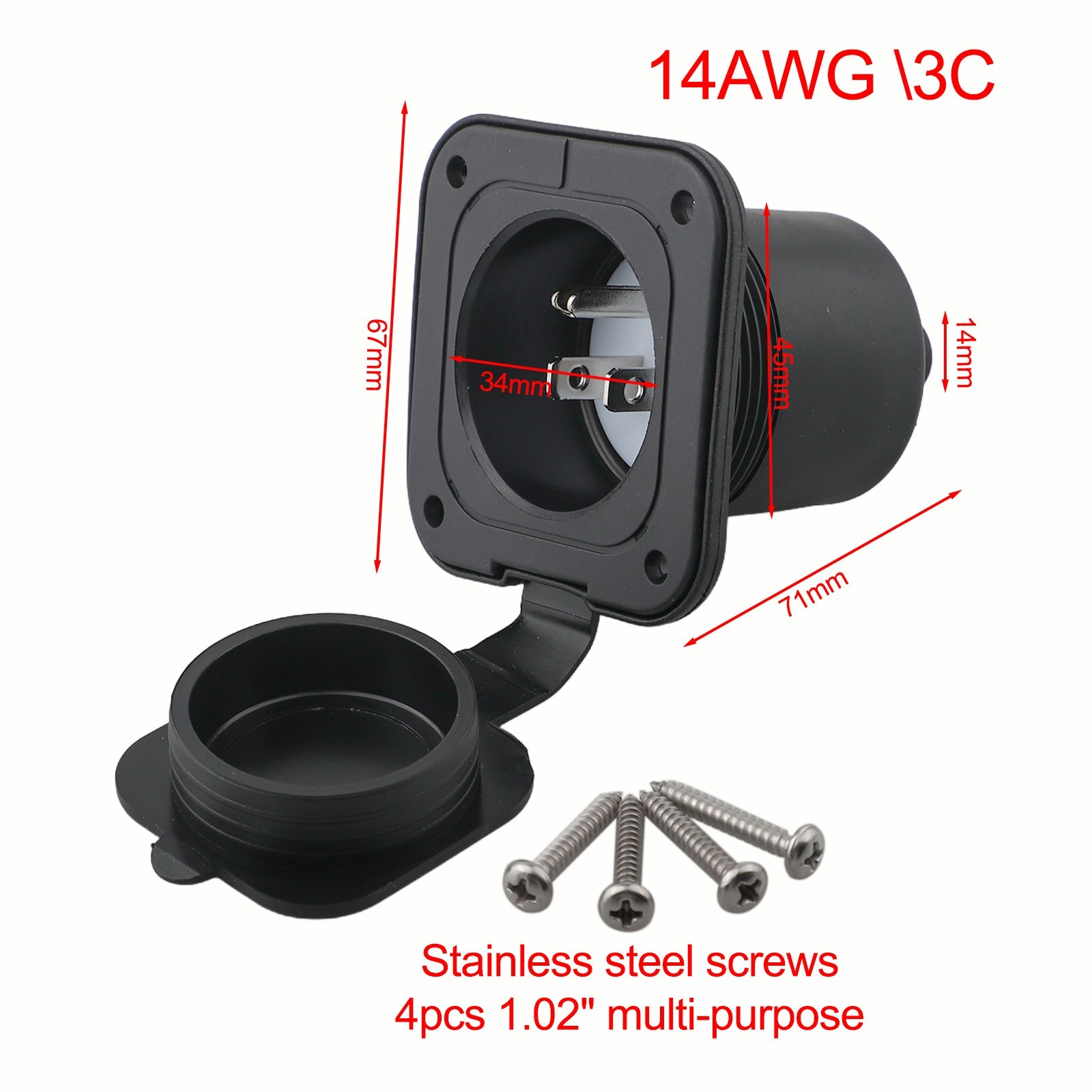 Automotive Commercial Flanged Socket Inlet Receptacle 125V 50Hz/60Hz