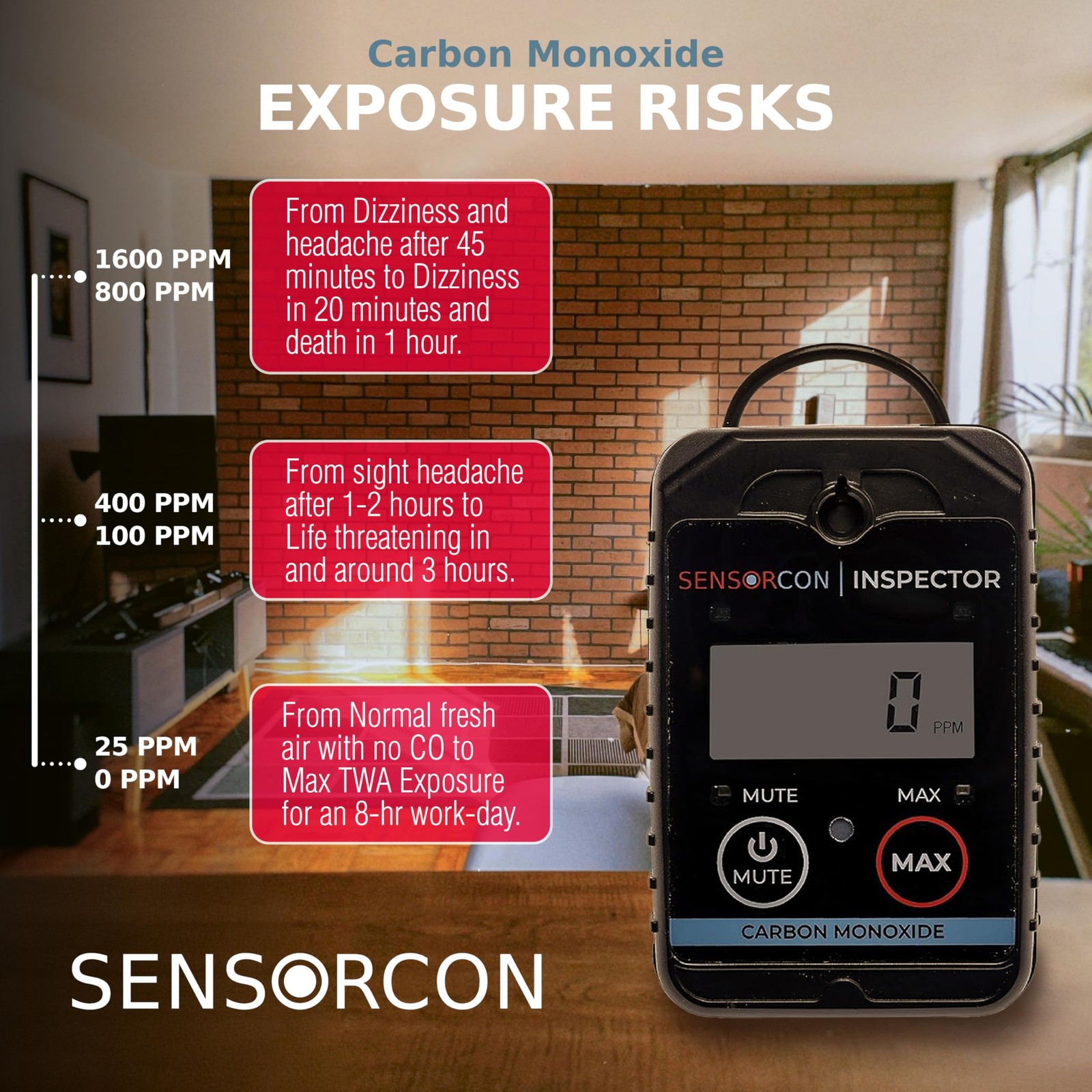 Sensorcon Inspector 2 Portable Carbon Monoxide Detector Digital Co Detector For