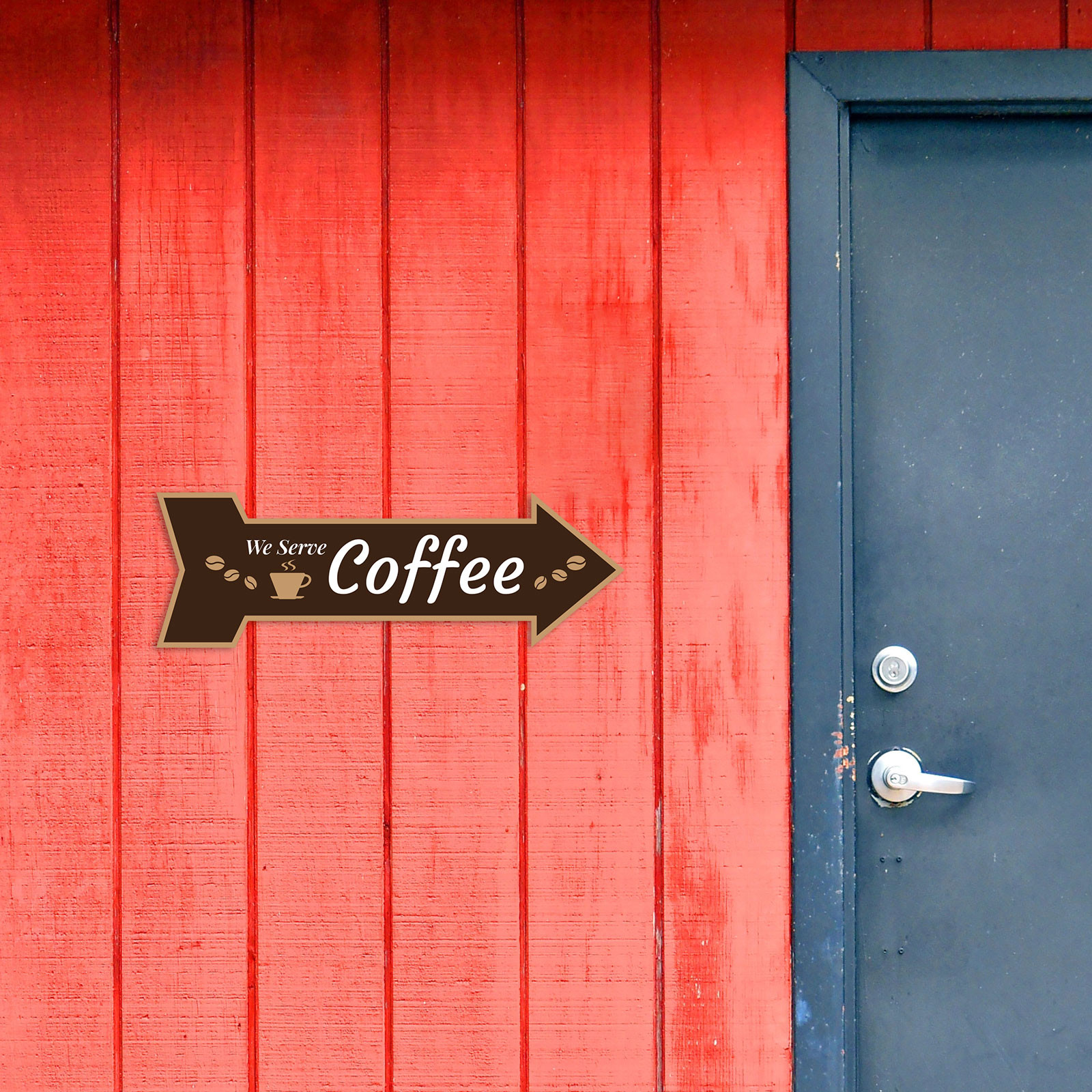 Arrow Shape We Serve Coffee 12×4″ Wall or Door Sign | Funny Home Decor