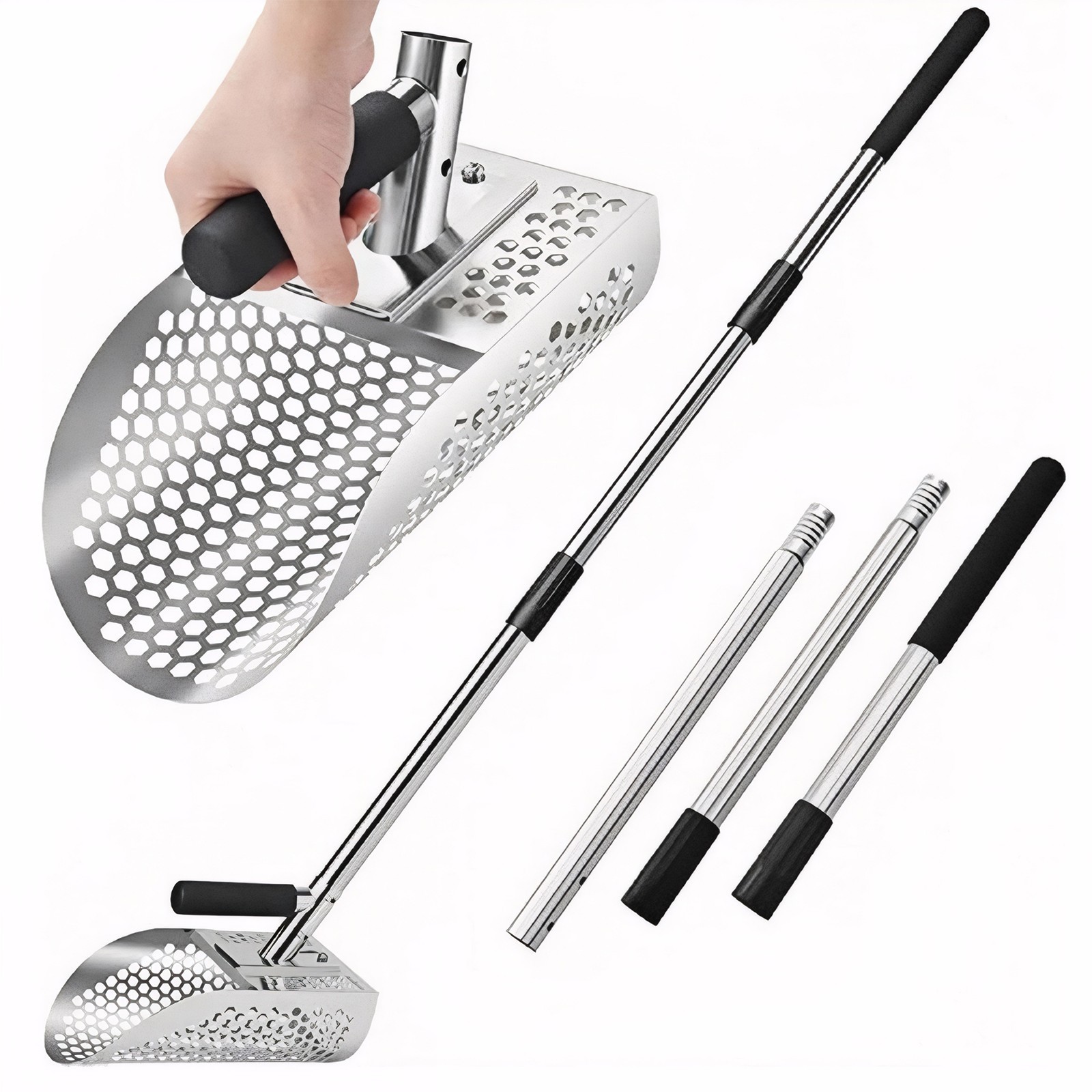 Long Handle Sand Scoop Metal Detecting Shovel Adjustable Stainless Steel Beach