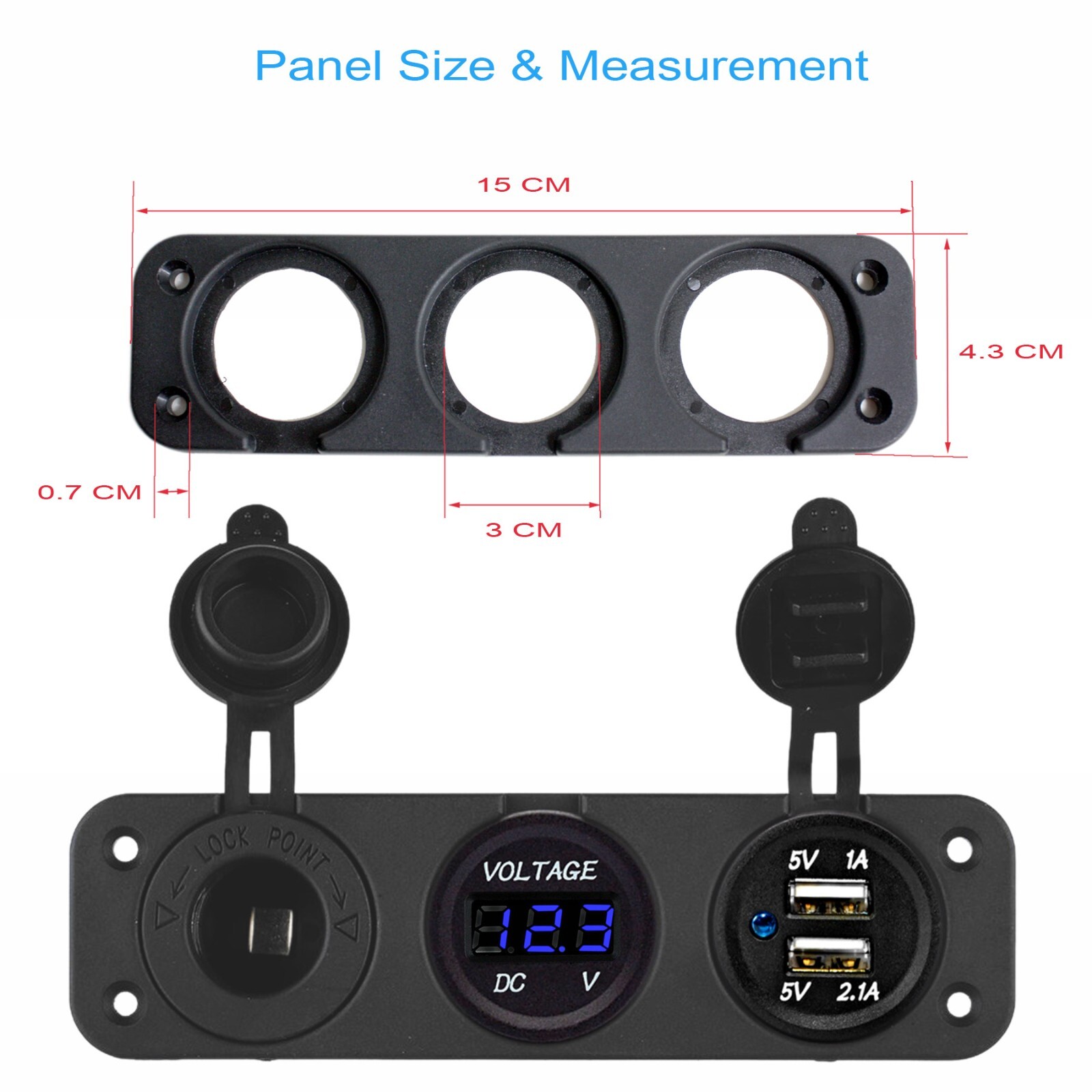 12V 3 Gang Waterproof Car Battery Meter Voltmeter LED Digital Display Voltage