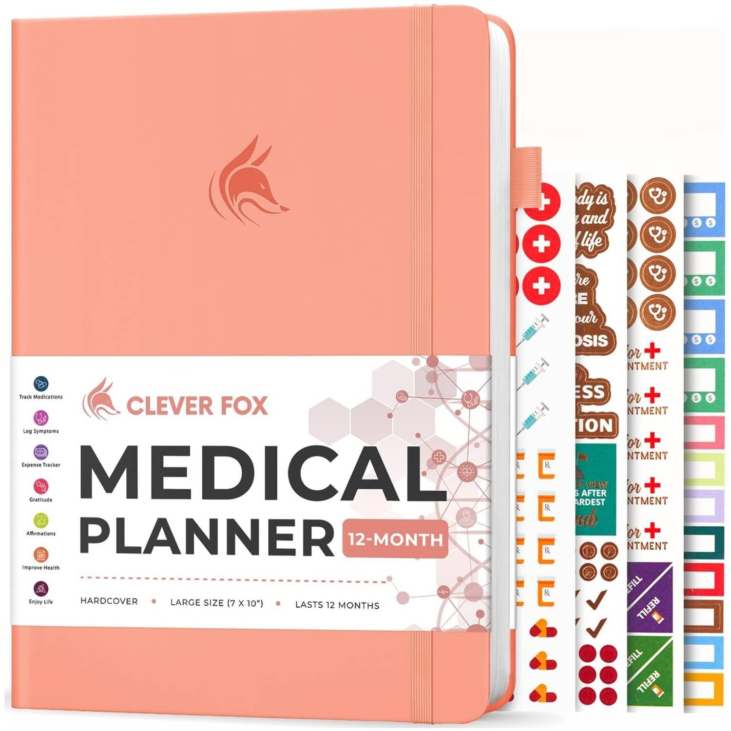 Clever Fox Large Medical Planner 12-Month Medical Notebook 7×10.5″ (Light Pink)