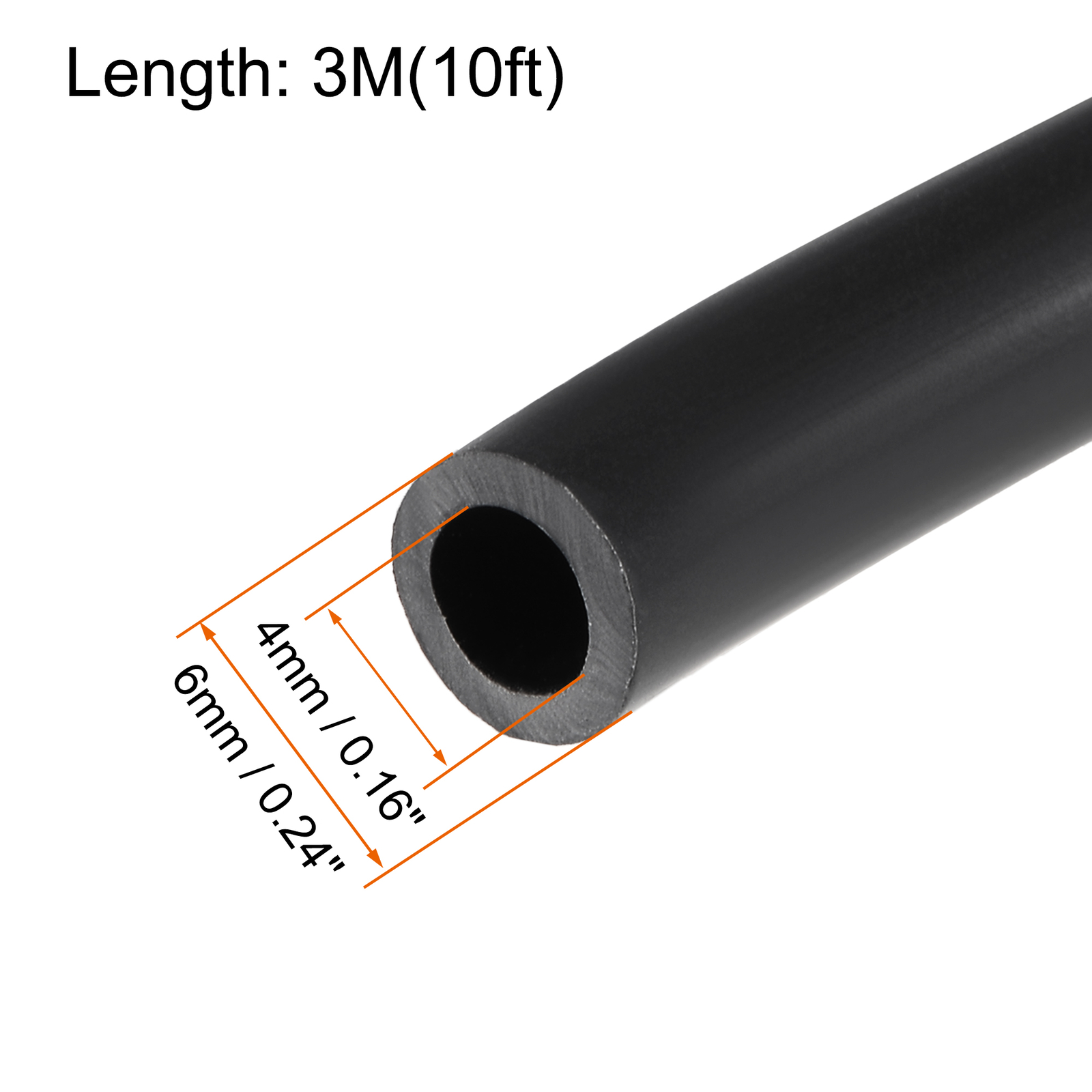 4mm ID 6mm OD 10ft Fuel Line Hose for Fuel System Lubricant Hose Rubber Black