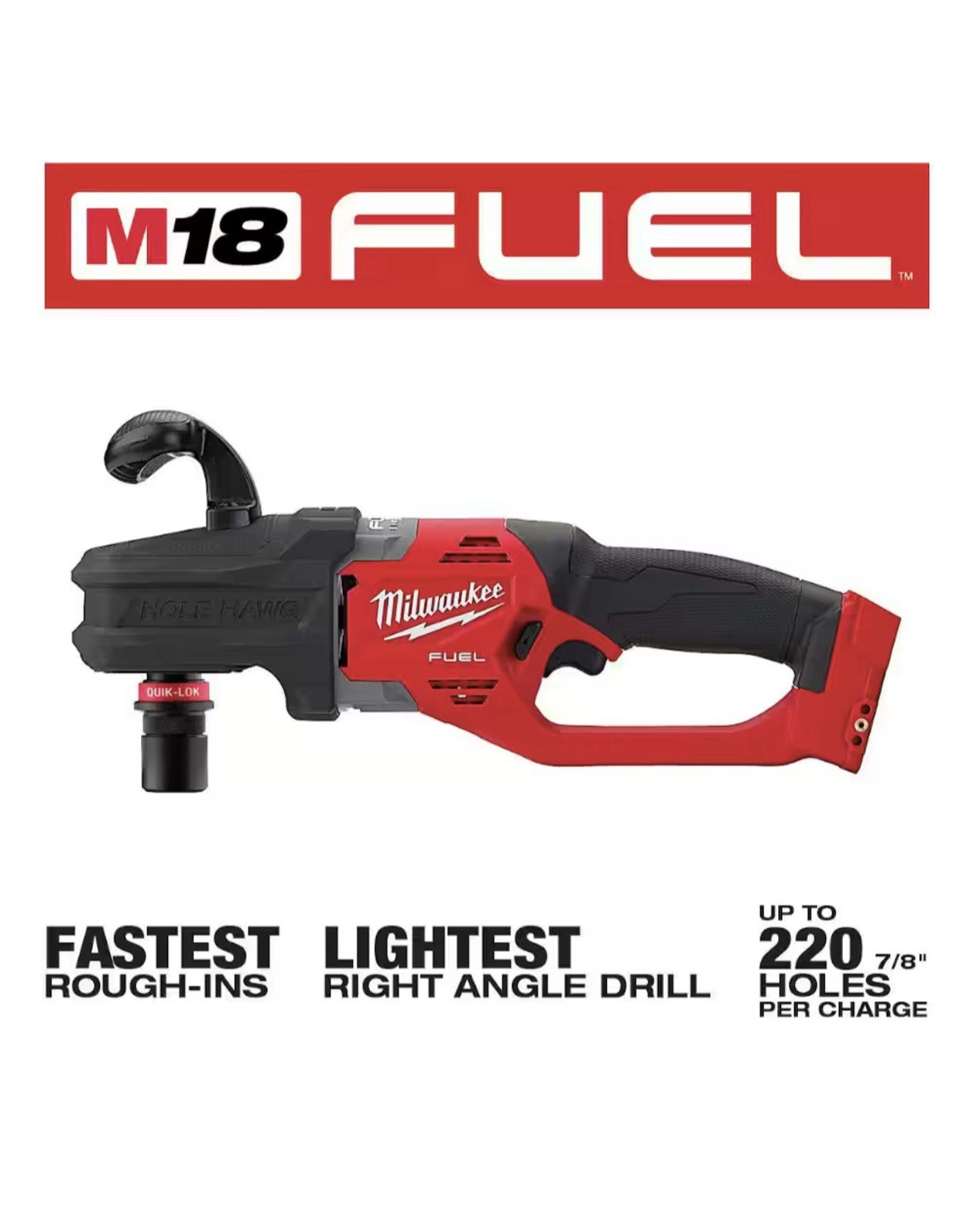 Milwaukee 2808-20 M18 FUEL 7/16 in. Hole Hawg Right Angle Drill with Quick-Lok