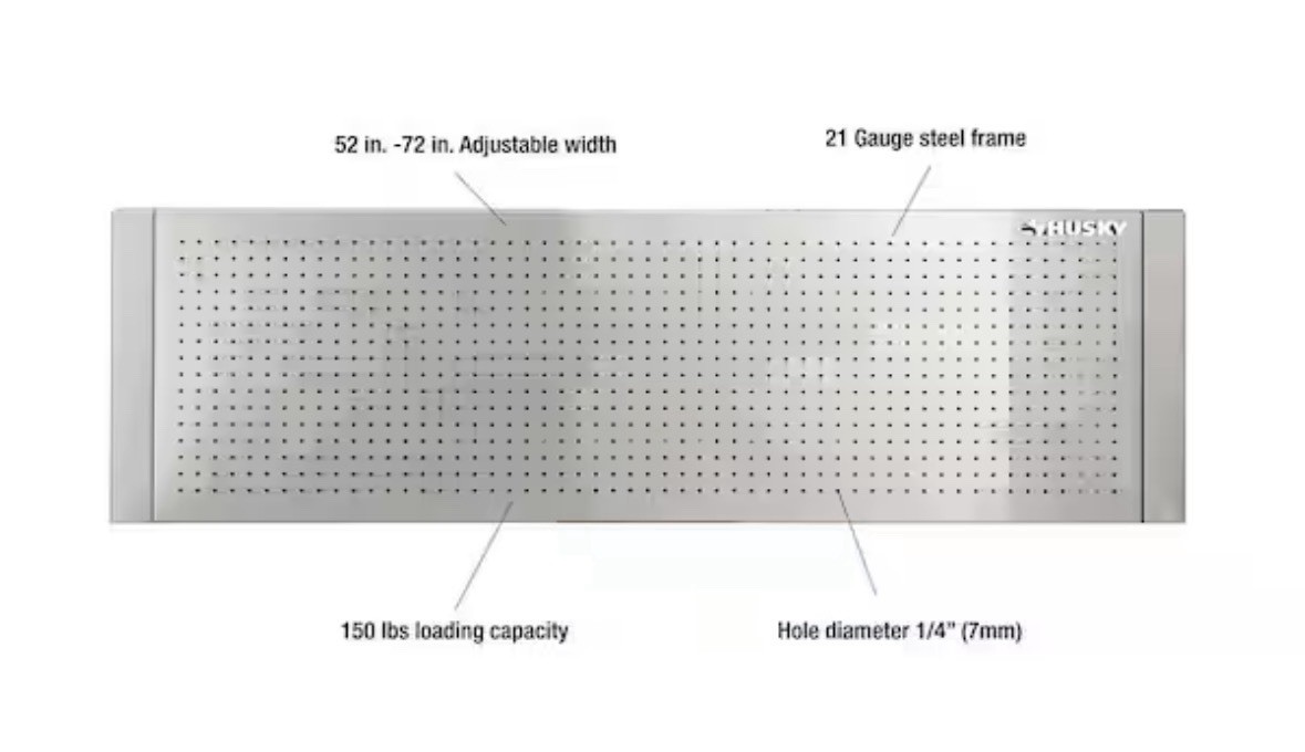Husky 52 in. W to 72 in. W Stainless Steel Adjustable Pegboard