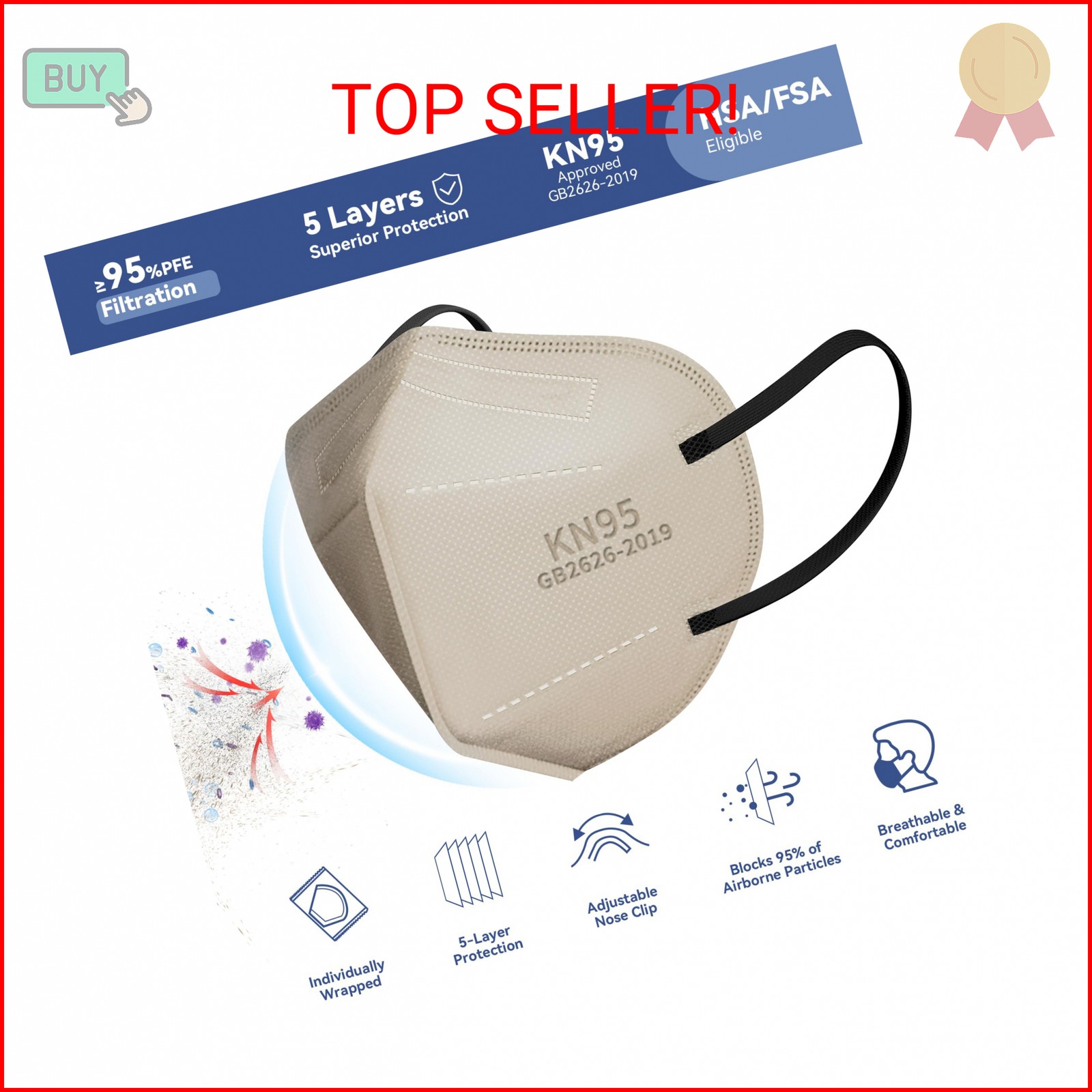 KN95 Face Masks Adults Disposable – 100 Pack KN95 Masks Protective Comfortable K