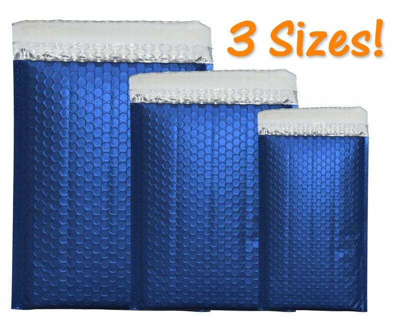 Midnight Metallic Blue Bubble Mailers 8×12, 6×10, 4×8, Assorted Shipping Pack