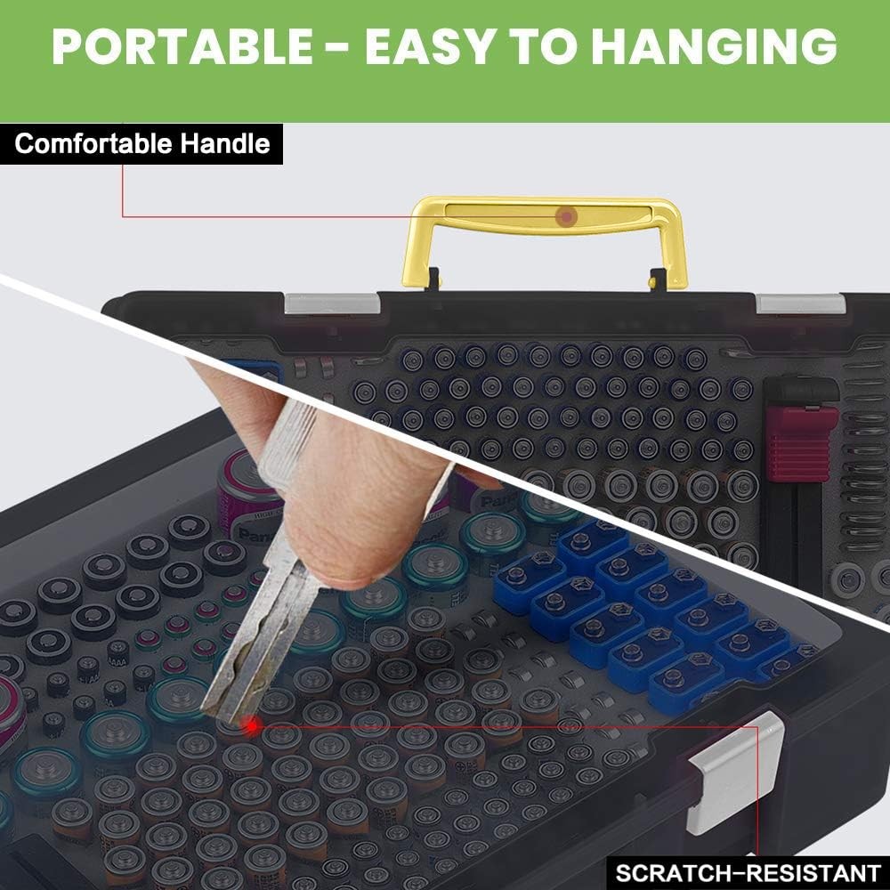 Battery Organizer Storage Holder- Batteries Case Containers Box Large, Black