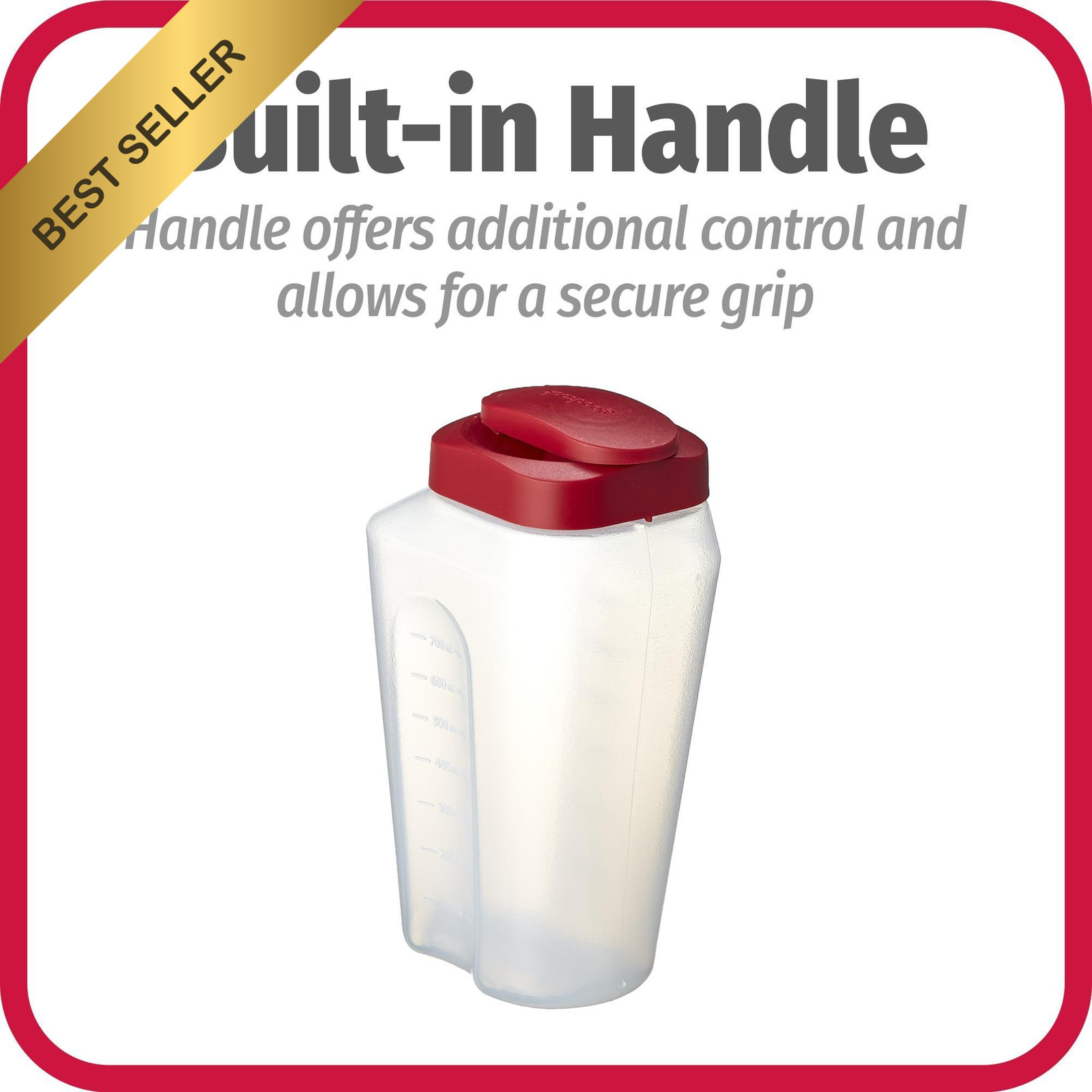 GoodCook 1 Quart Bottle with Snap Lock Easy-Pour 32 Ounces, Clear and Red