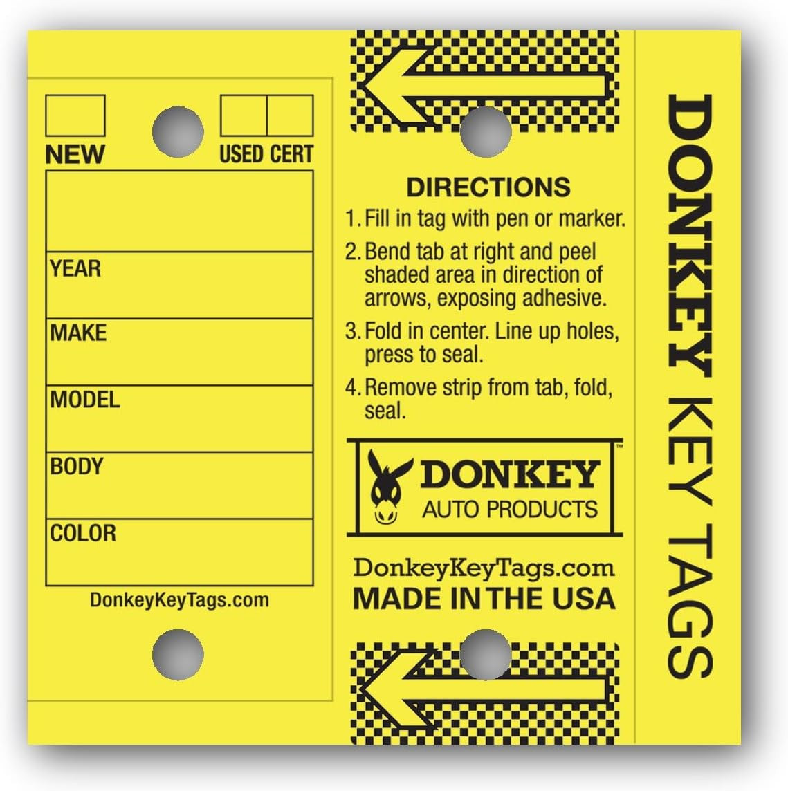Donkey Key Tags, Laminated Self-Protecting (250 Tags per Box with Metal Rings) (