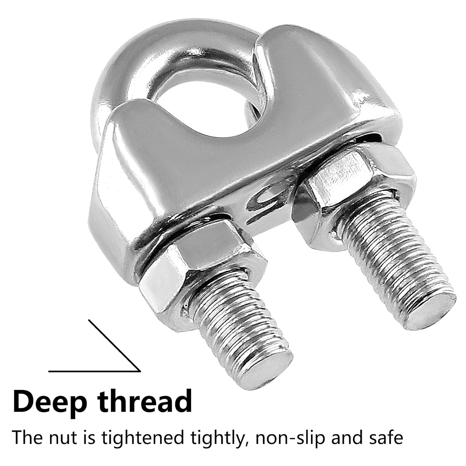 3/16 Inch M5 Stainless Steel Wire Rope Cable Clip Clamp | 12 Pack, U Bolt Saddle