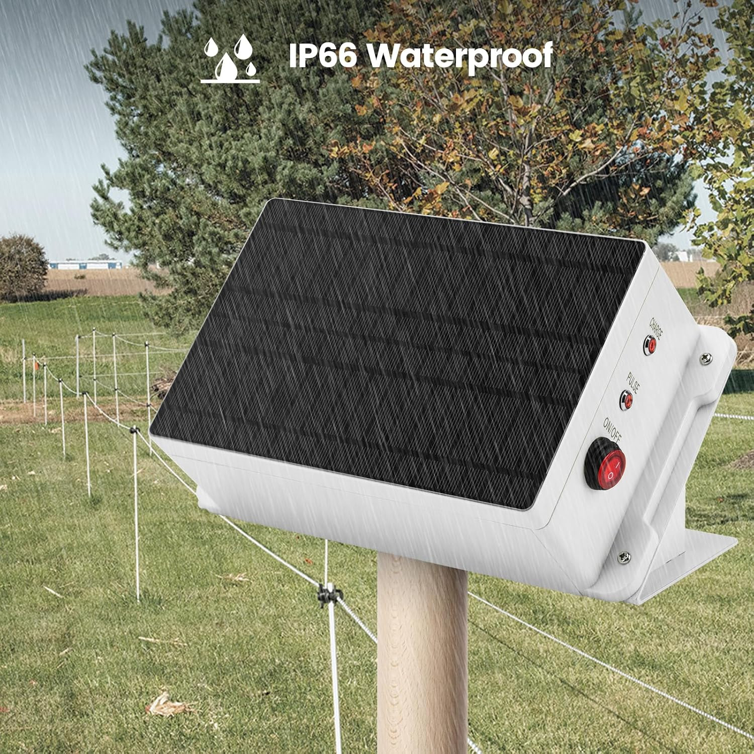 Solar Fence Charger – Solar Electric Fence Energizer for up to 5.6 Miles, 0.2 J