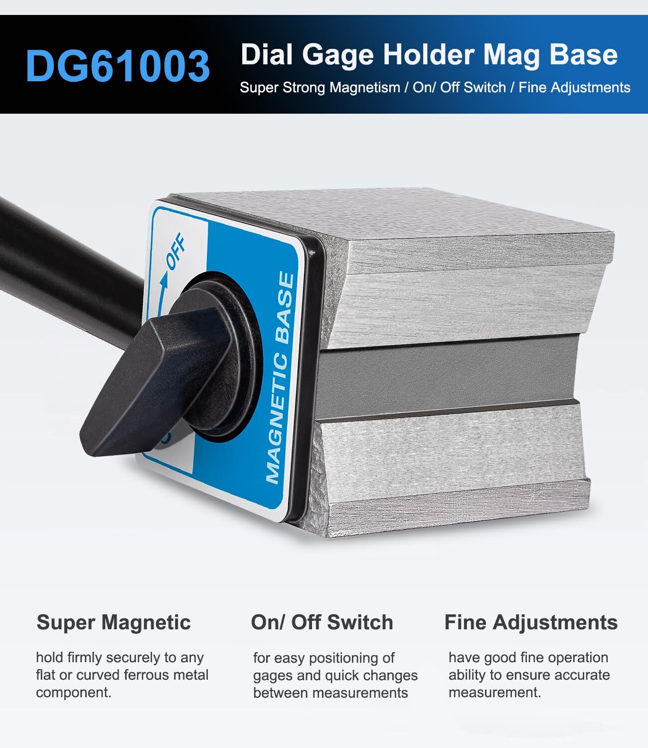 For DG61003 Noga Dial Gage Test Indicator Holder Magnetic Base 176lb Fine Adjust