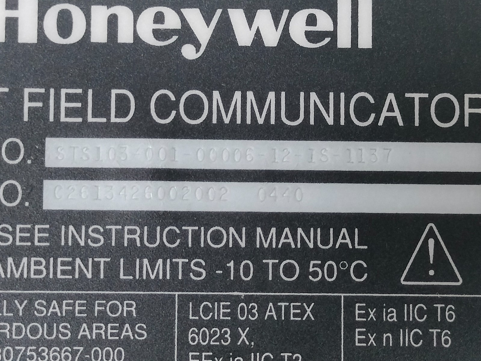 HONEYWELL STS103-001-00006-12-IS-1137 SMART FIELD COMMUNICATION