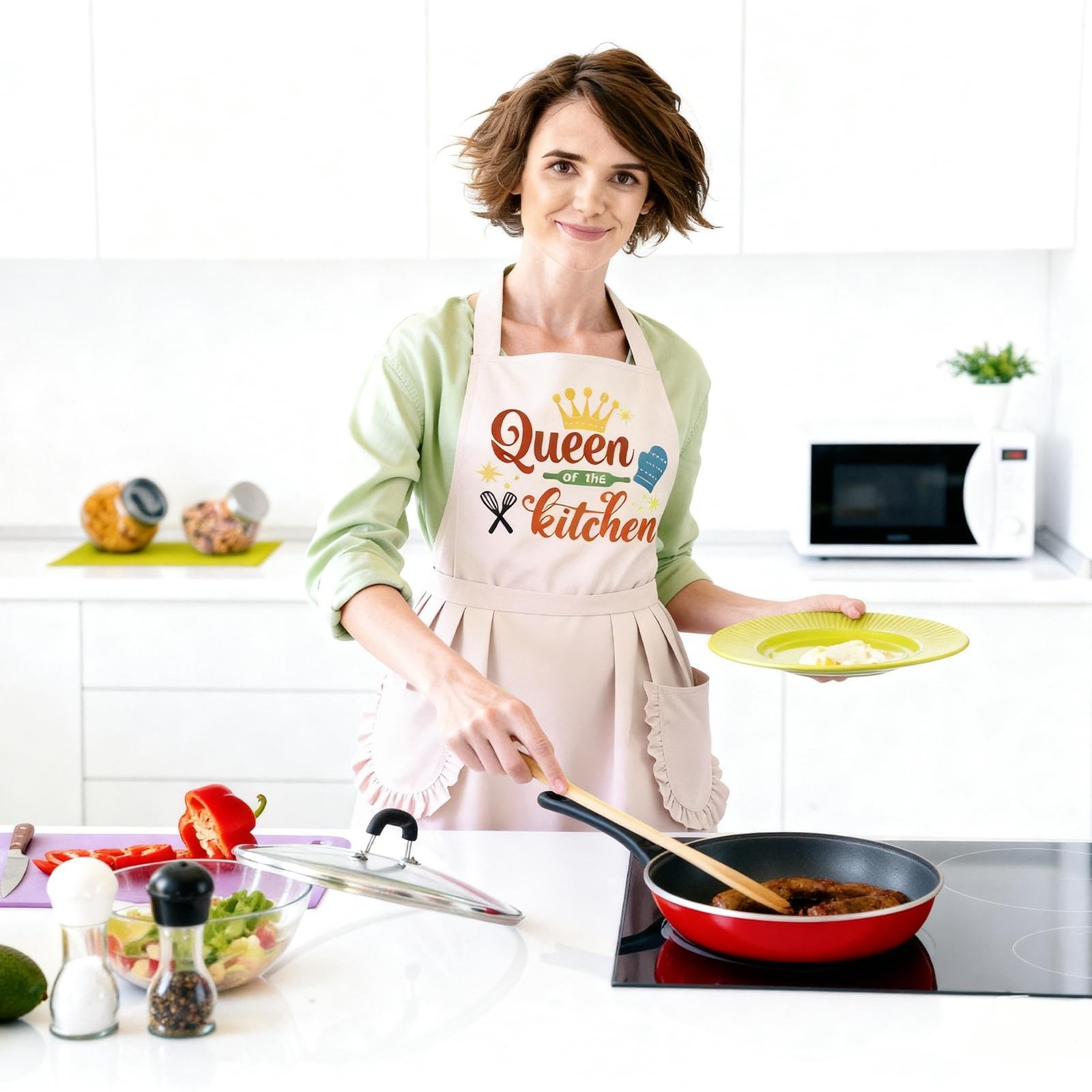 Funny Cooking Aprons for Women Cute Baking Aprons with Pockets Adjustable Bib…